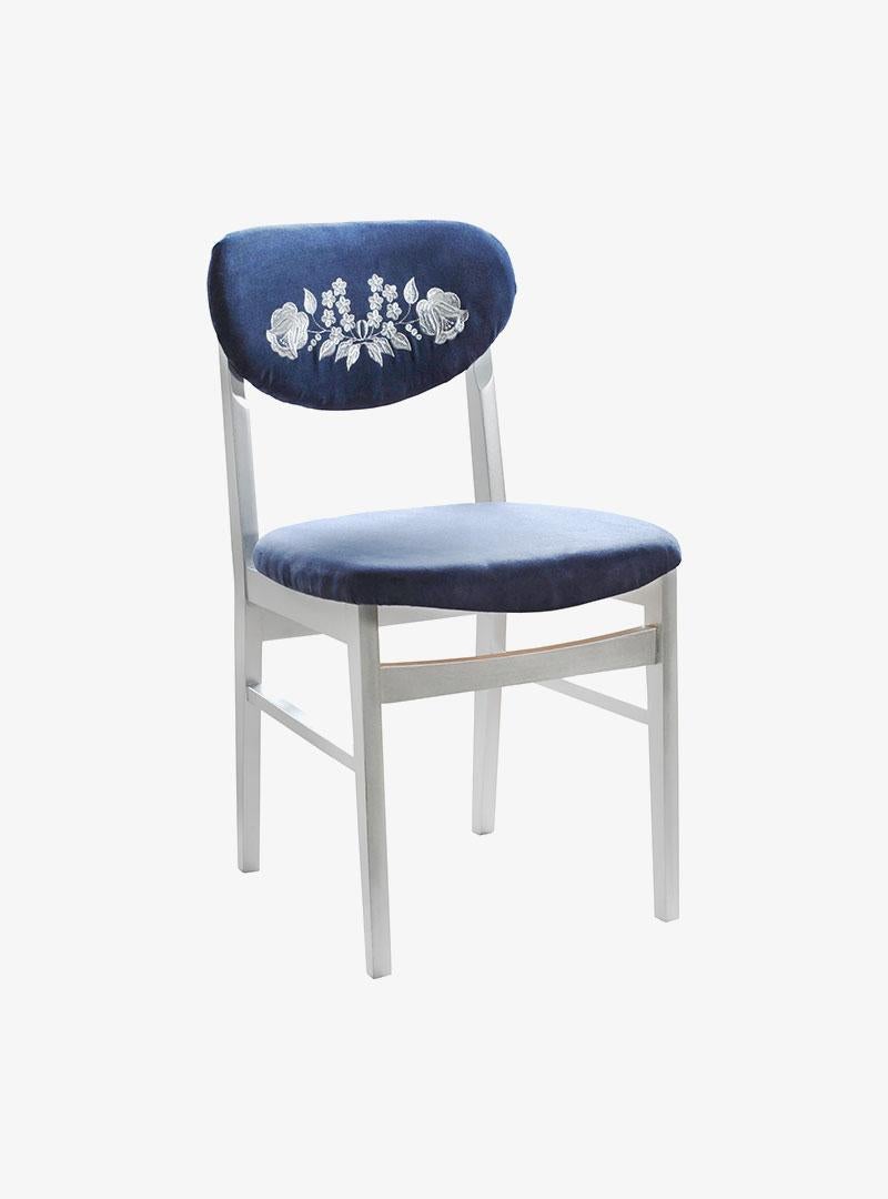Hungarian Kalocsa Patterned Blue Chair For Sale