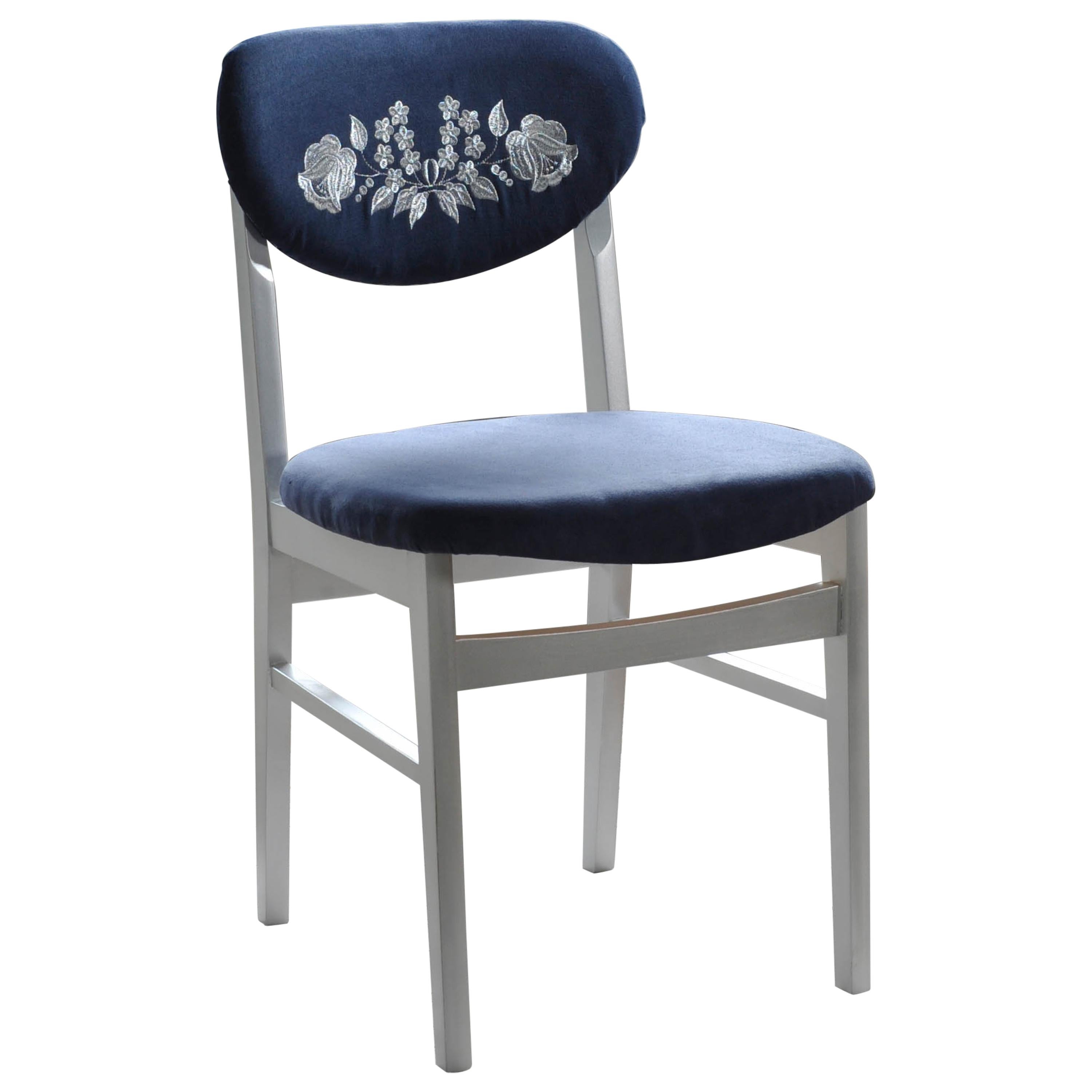 Kalocsa Patterned Blue Chair For Sale