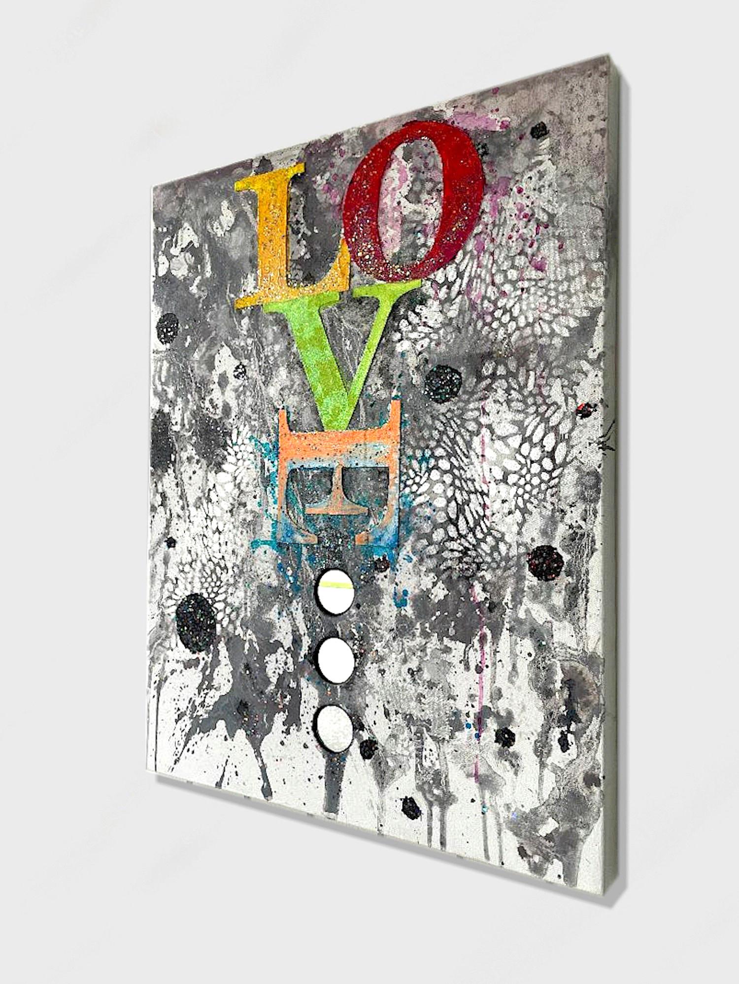 Artist: Kaloust Guedel
Work: Original Painting, Handmade Artwork, One of a Kind 
Medium: Acrylic on Canvas over Board, Mirror, Polyester, Spray Paint.
Year: 2023
Style: Contemporary Art, 
Title: Love-4
Size: 32