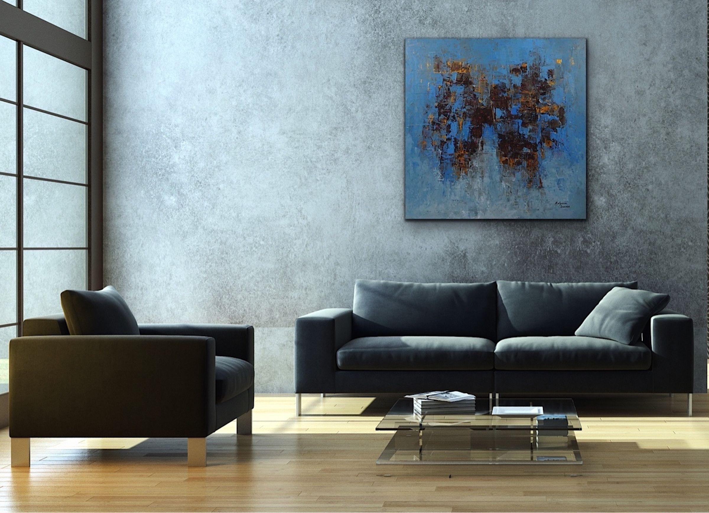 Pace che scorre, Pittura, Acrilico su tela - Abstract Painting Blu di Kalpana Soanes