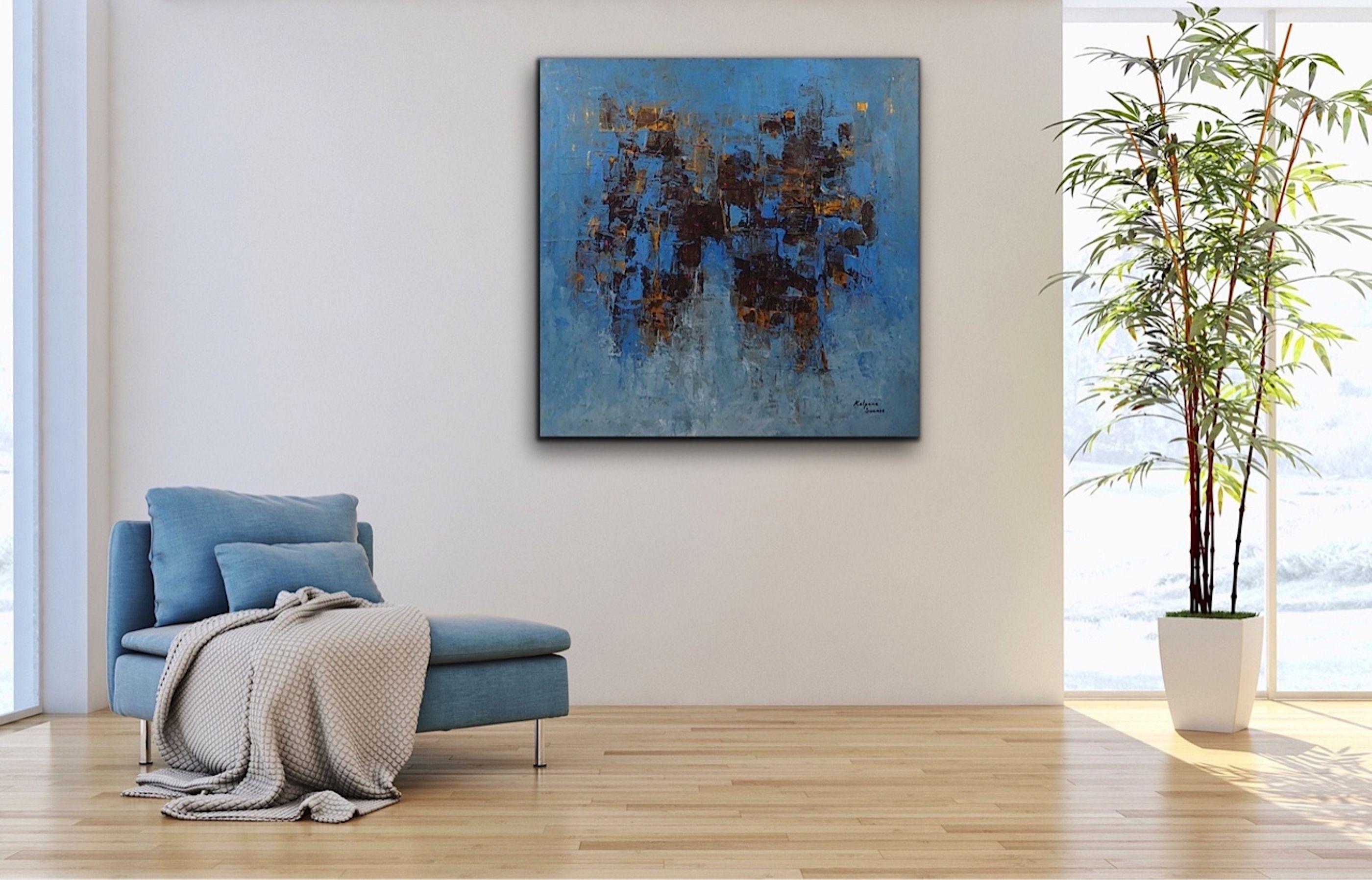 La pace scorre liberamente, ma solo in condizioni di parità. La pace che scorre. Un grande astratto contemporaneo in blu e rosa. Colori freschi, bella texture. Un'opera d'arte che farà bella mostra di sé sulla parete. Lati rifiniti in nero, pronti