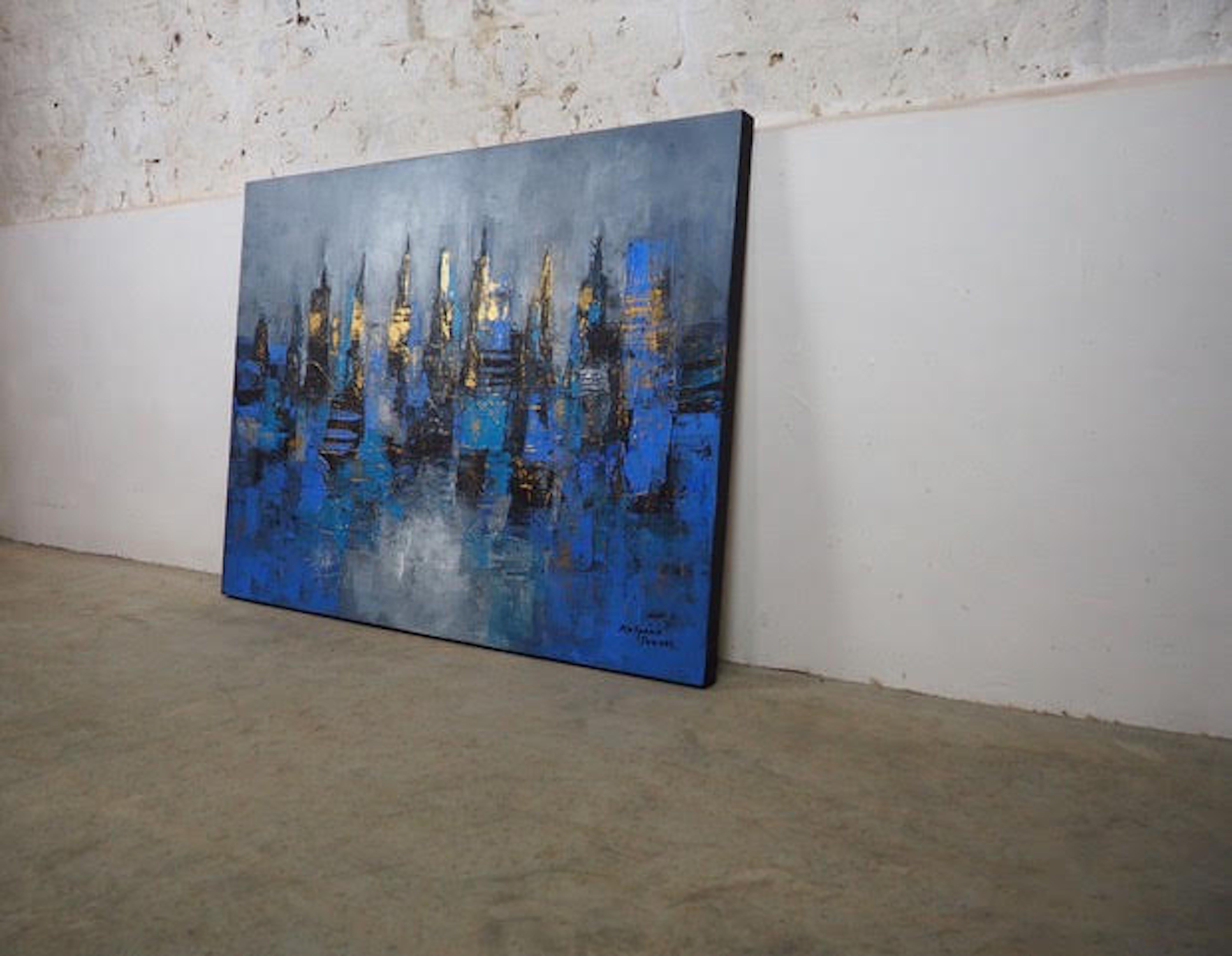 Midnight Metropolis V, Pittura, Acrilico su tela - Painting di Kalpana Soanes