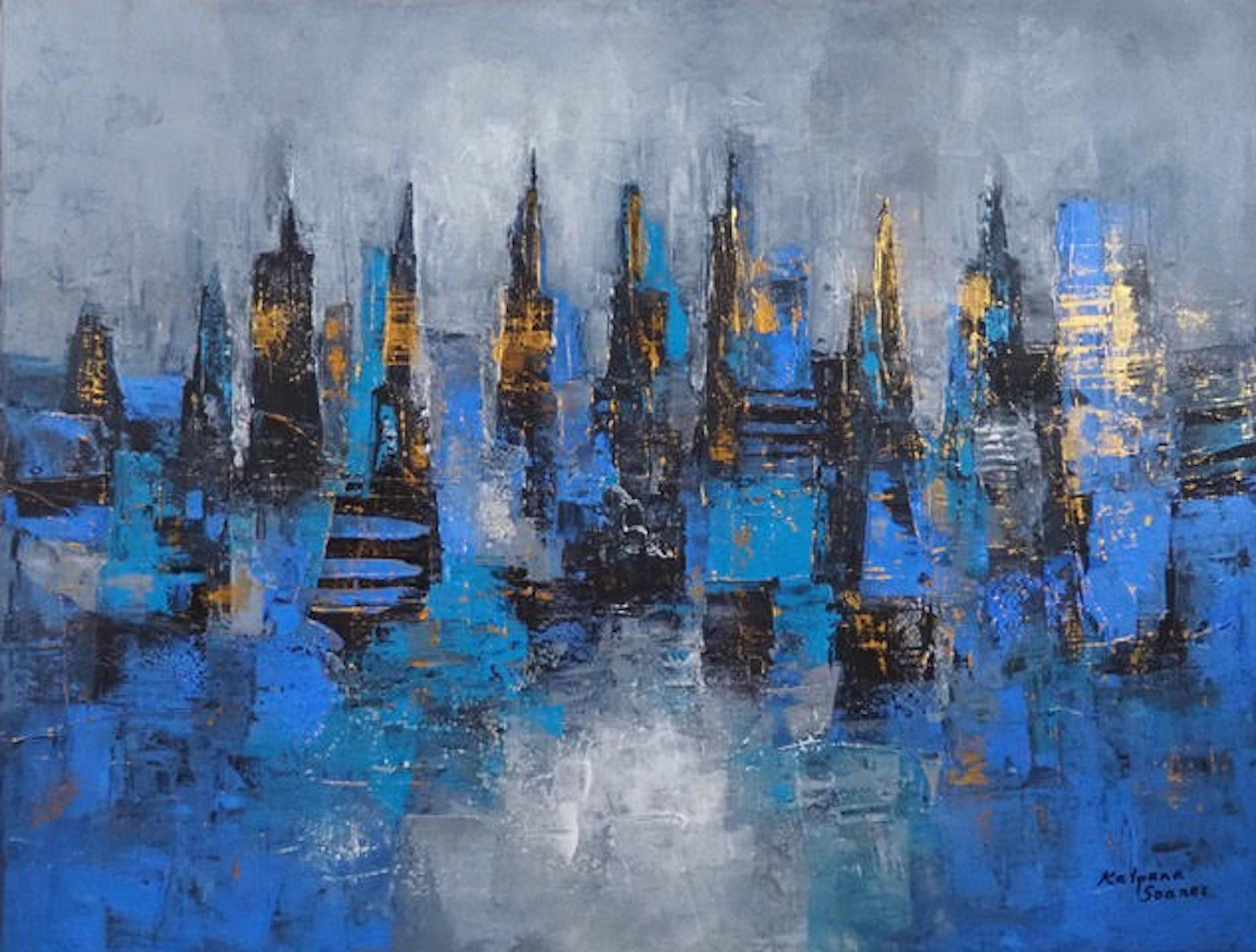 Abstract Painting di Kalpana Soanes - Midnight Metropolis V, Pittura, Acrilico su tela