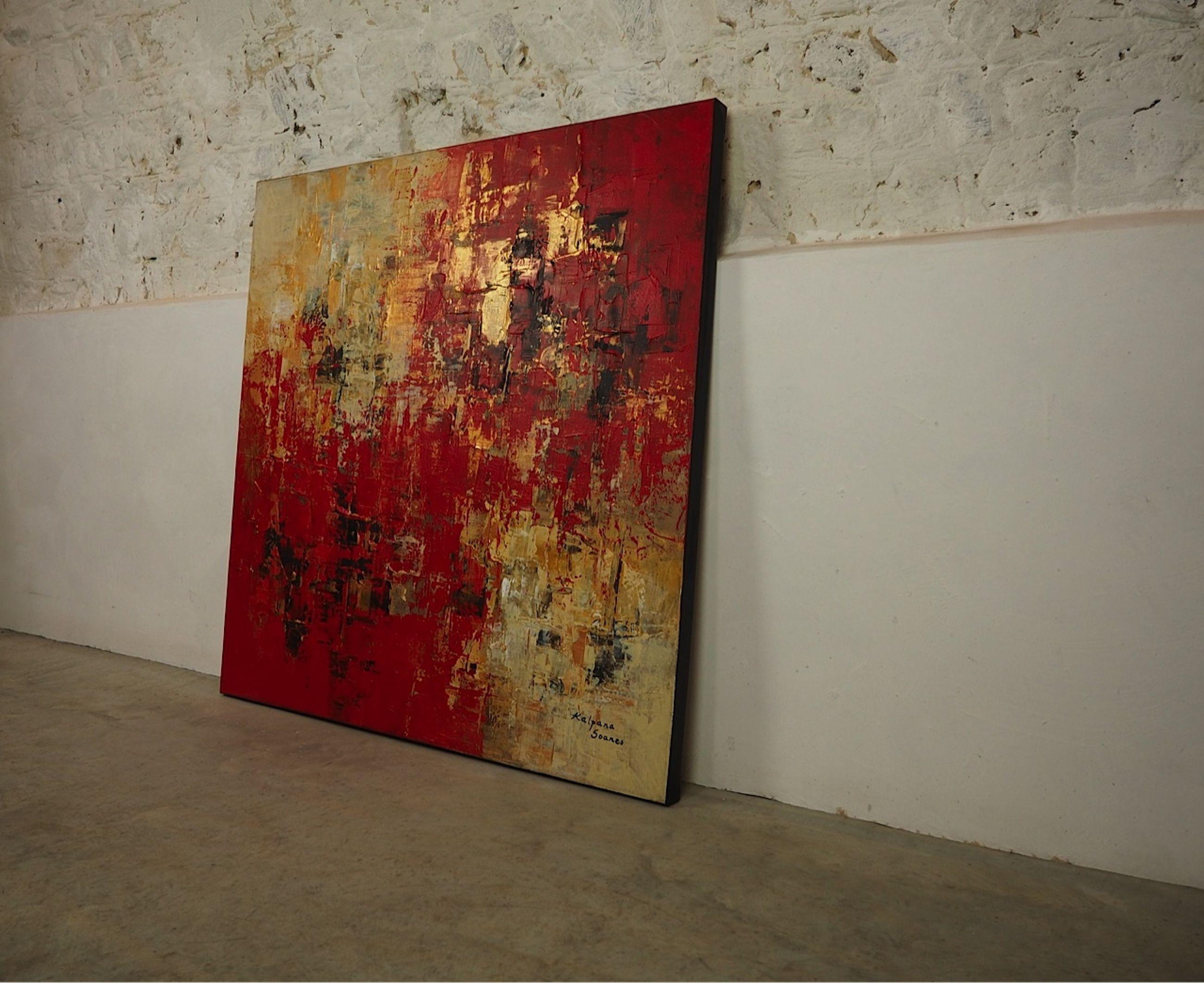 Shades Of Your Love, Painting, Acrylic on Canvas - Brown Abstract Painting by Kalpana Soanes