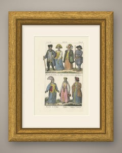 „Ein Kaufmann aus Kaluga und seine Frau, ein russischer Bauer und Frauen aus Valdai“, 1842