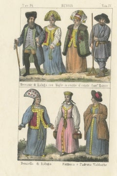 „Ein Kaufmann aus Kaluga und seine Frau, ein russischer Bauer und Frauen aus Valdai“, 1842