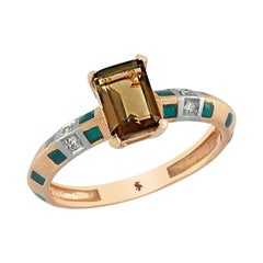 Anello Kalwadi in quarzo fumé in oro rosa 14k con diamante e quarzo