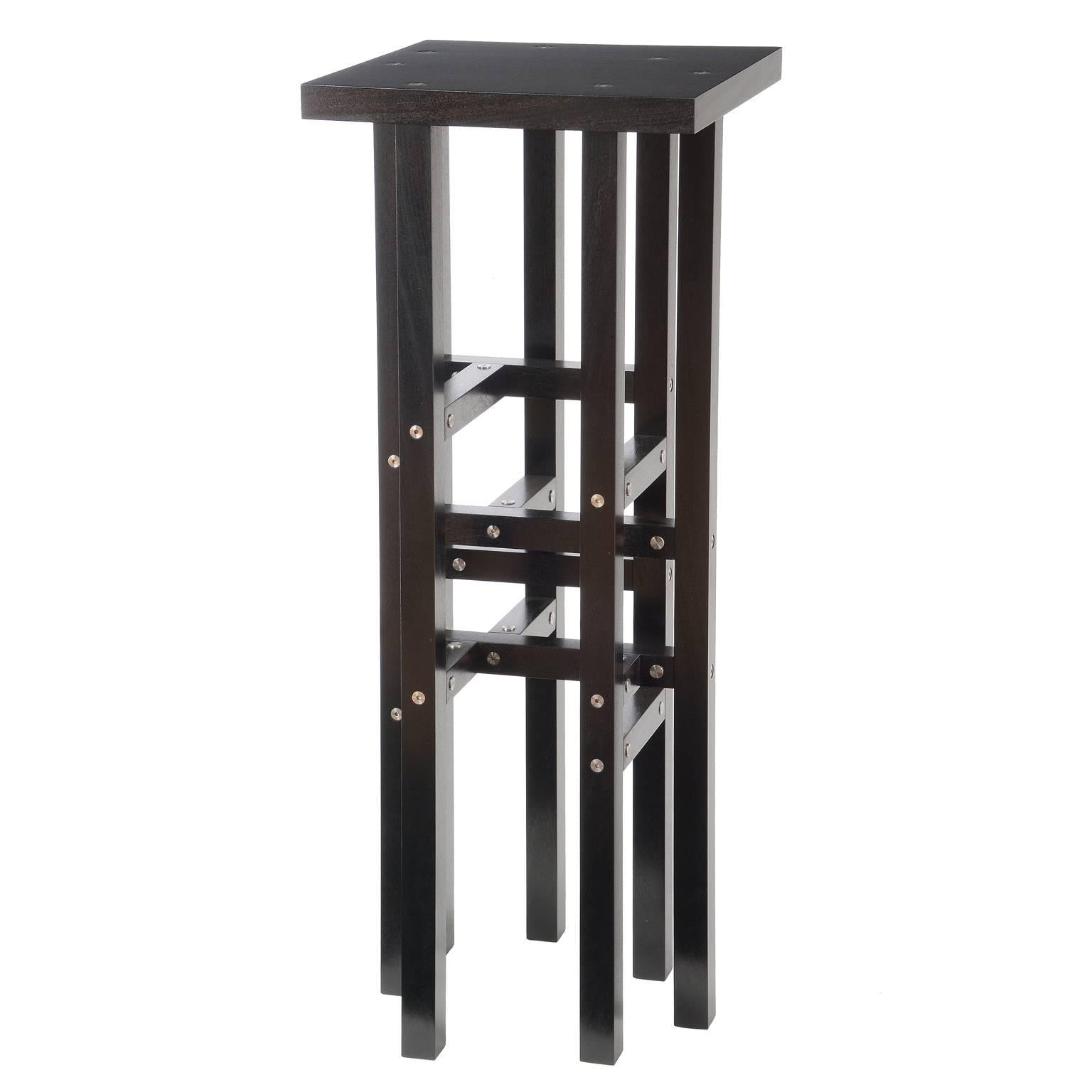Modern Pedestal Table by Peter Harrison, Industrial Metal and Black Wood