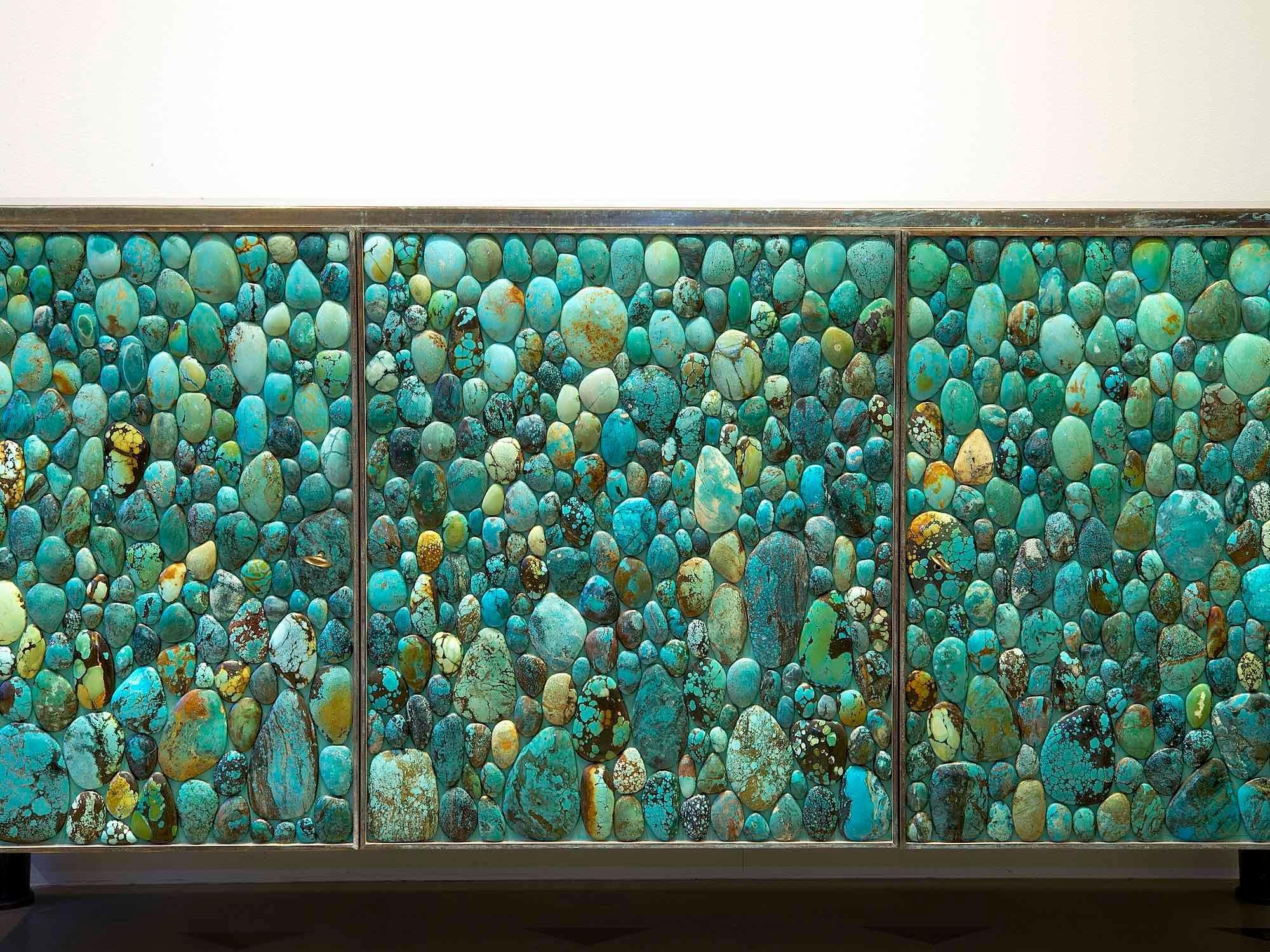 KAM TIN, Turquoise sideboard made of brass and turquoise, France, 2013 In Excellent Condition For Sale In Paris, FR