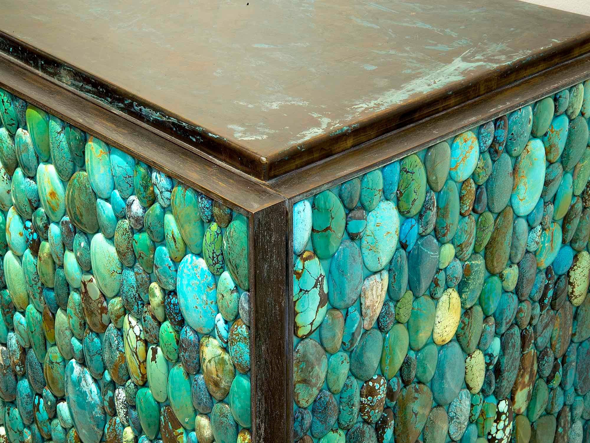 Contemporary KAM TIN, Turquoise sideboard made of brass and turquoise, France, 2013 For Sale