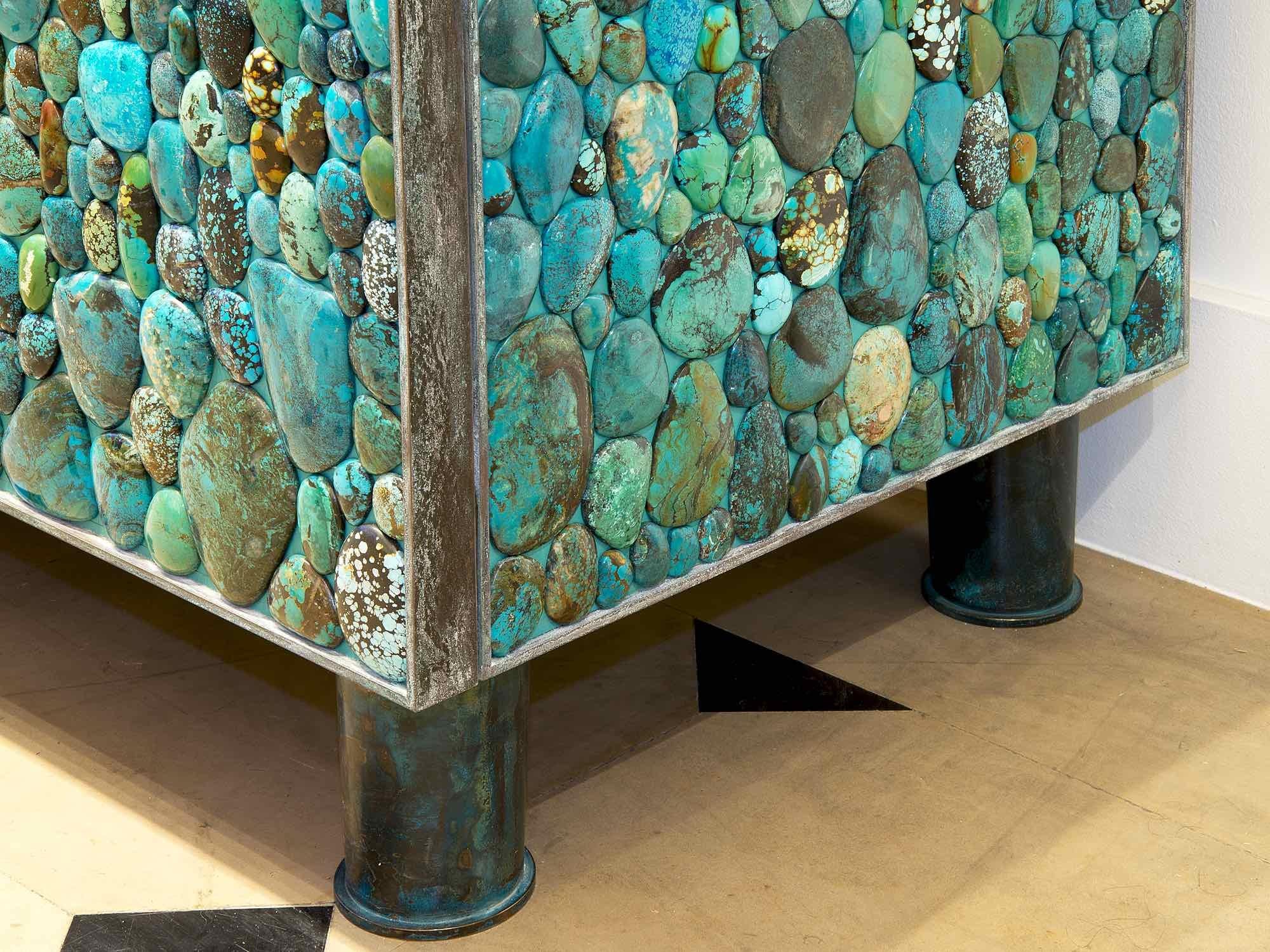 Brass KAM TIN, Turquoise sideboard made of brass and turquoise, France, 2013 For Sale