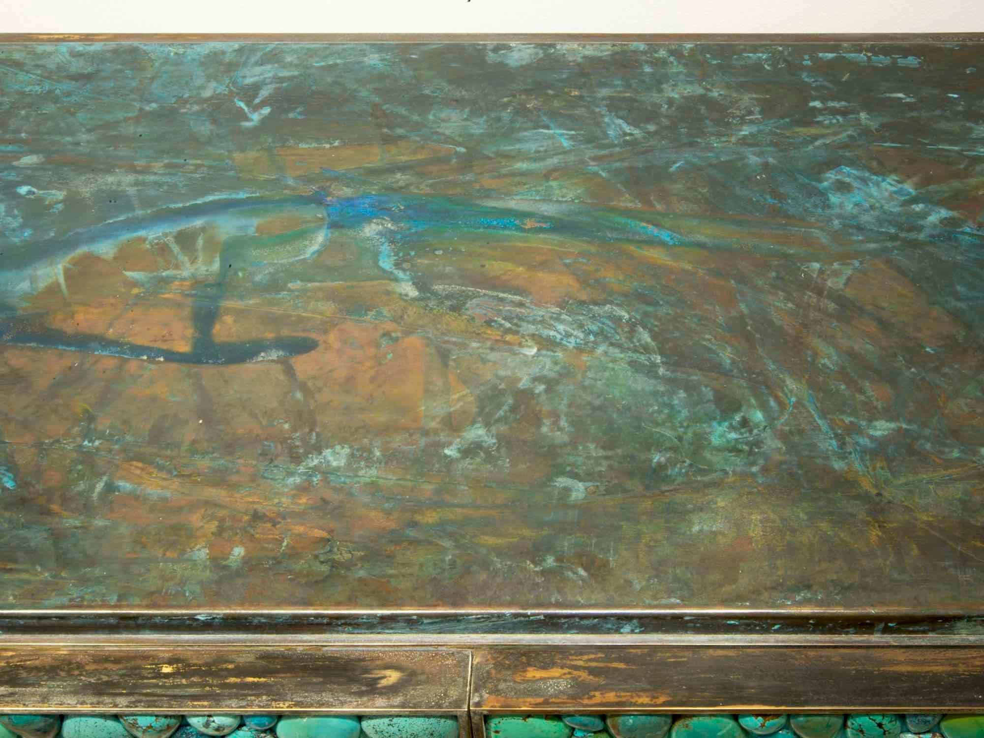 KAM TIN, Turquoise sideboard made of brass and turquoise, France, 2013 For Sale 2