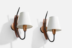 KAMA, Wall Lights, Copper, Metal, Teak, Fabric, Norway, 1950s
