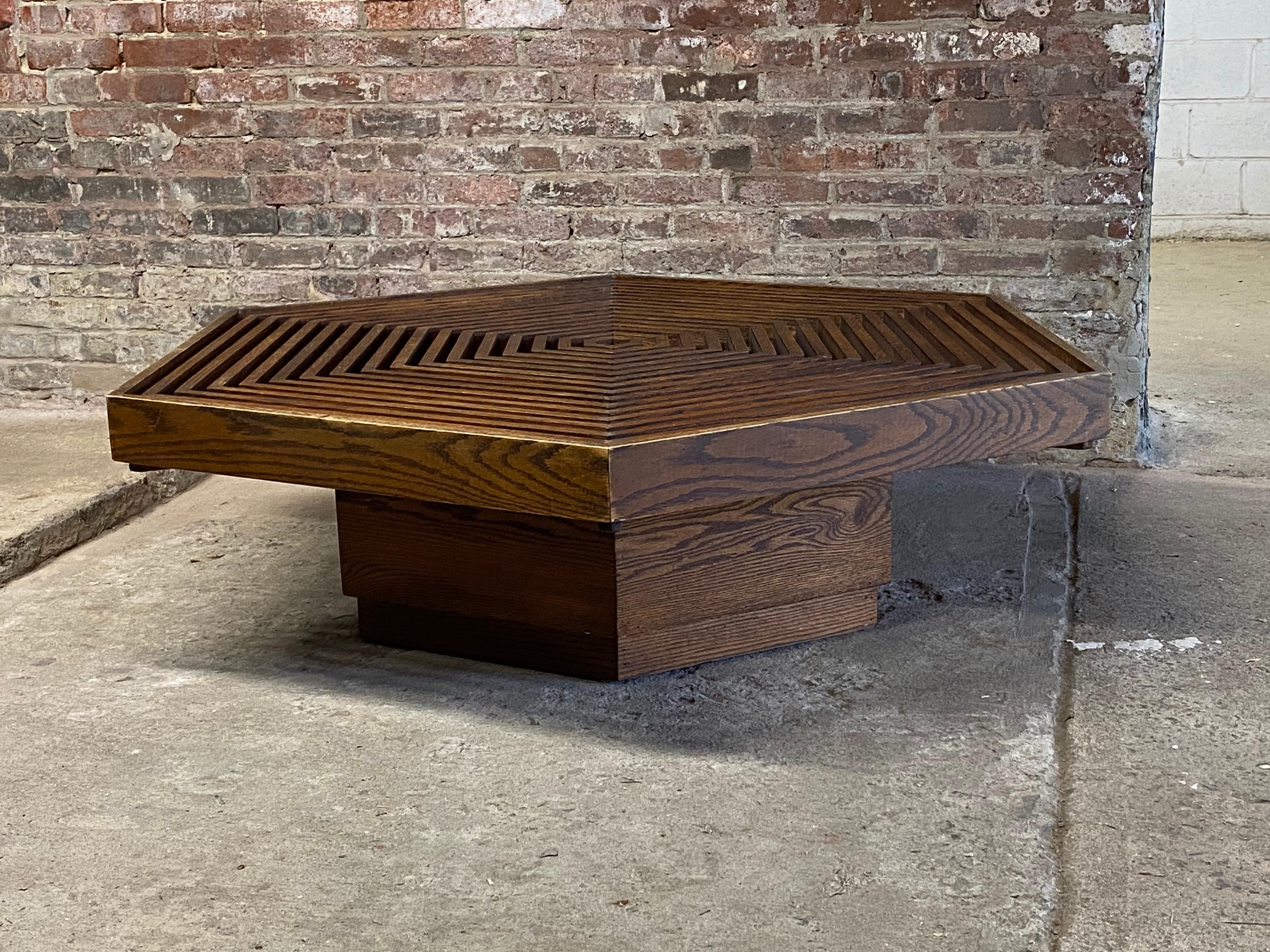 Kamal Amin Hexagonal Prairie School Style Oak Coffee Table 3