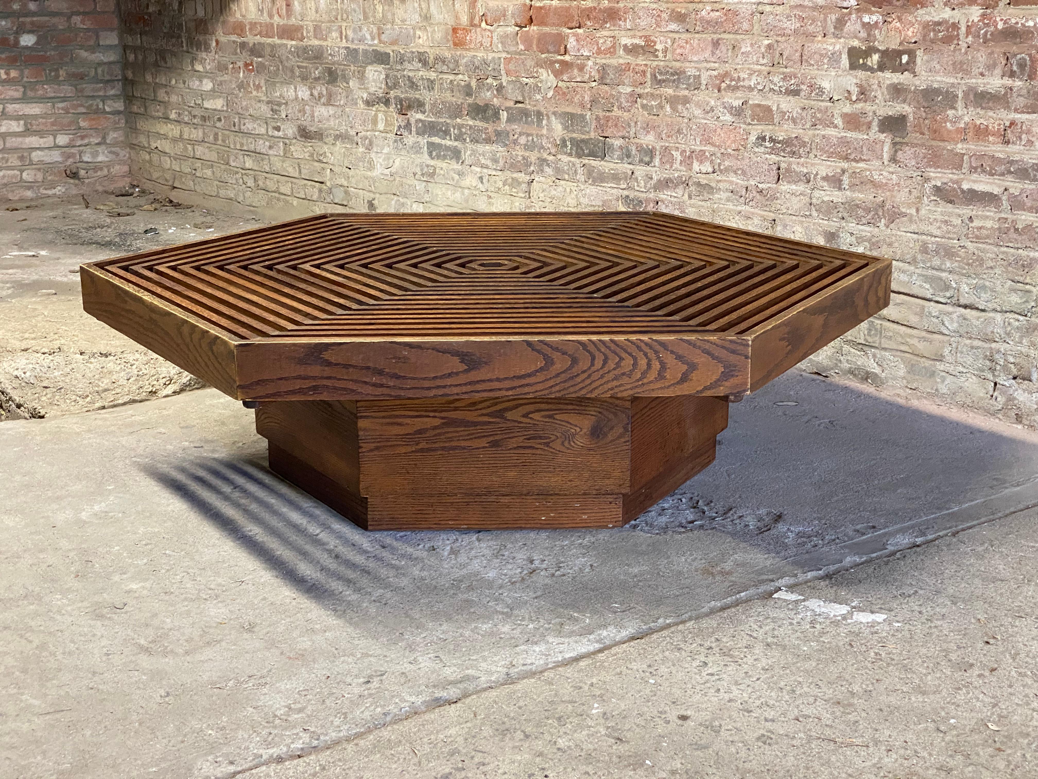 American Kamal Amin Hexagonal Prairie School Style Oak Coffee Table