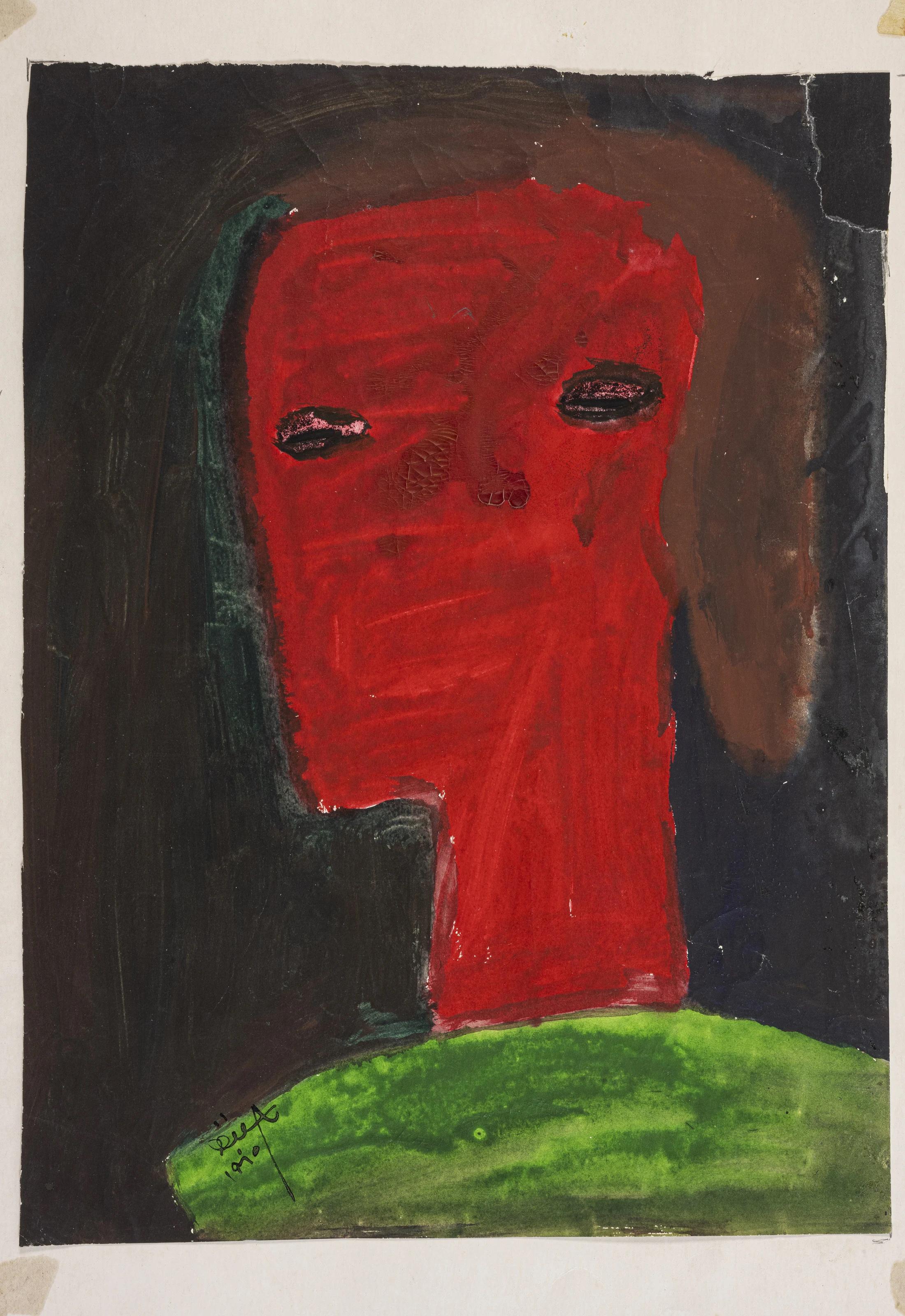 „Abstrakte Visage“, Gemälde 16" x 10" Zoll (1970) von KAMAL KHALIFA
