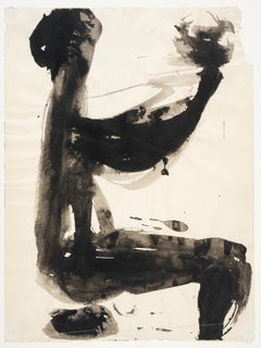 "Figura sentada II" Pintura abstracta 16" x 10" pulgadas (c. 1960) de KAMAL KHALIFA