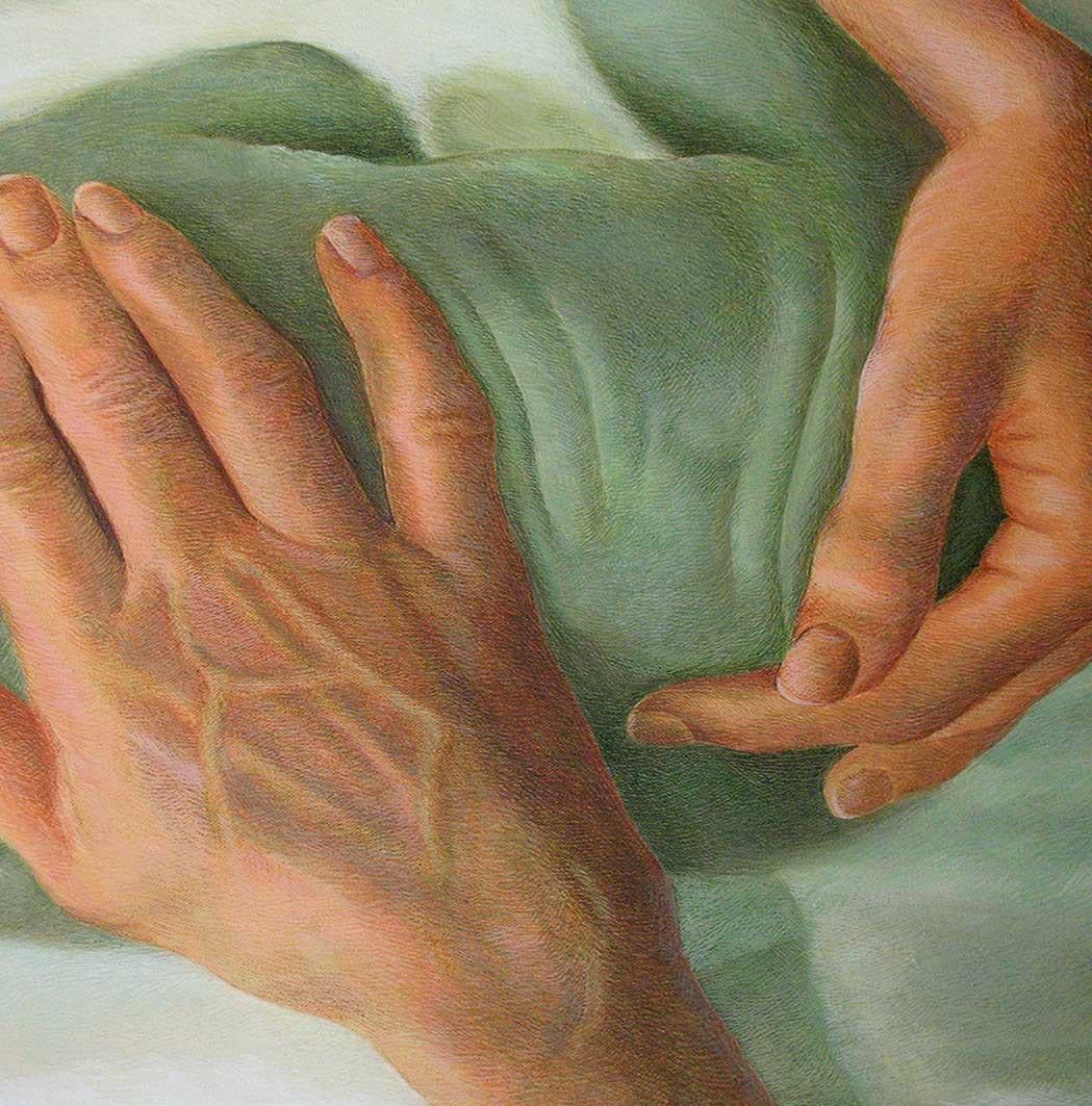 Caring Hand, Love & Faith, Acrylic on Canvas, Green by Indian Artist 