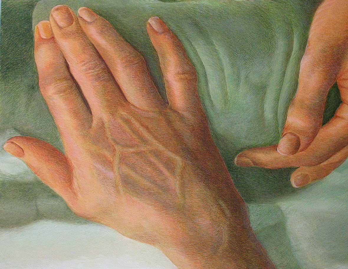 Caring Hand, Love & Faith, Acrylic on Canvas, Green by Indian Artist 