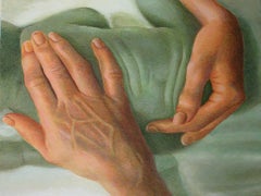 Used Caring Hand, Love & Faith, Acrylic on Canvas, Green by Indian Artist "In Stock"