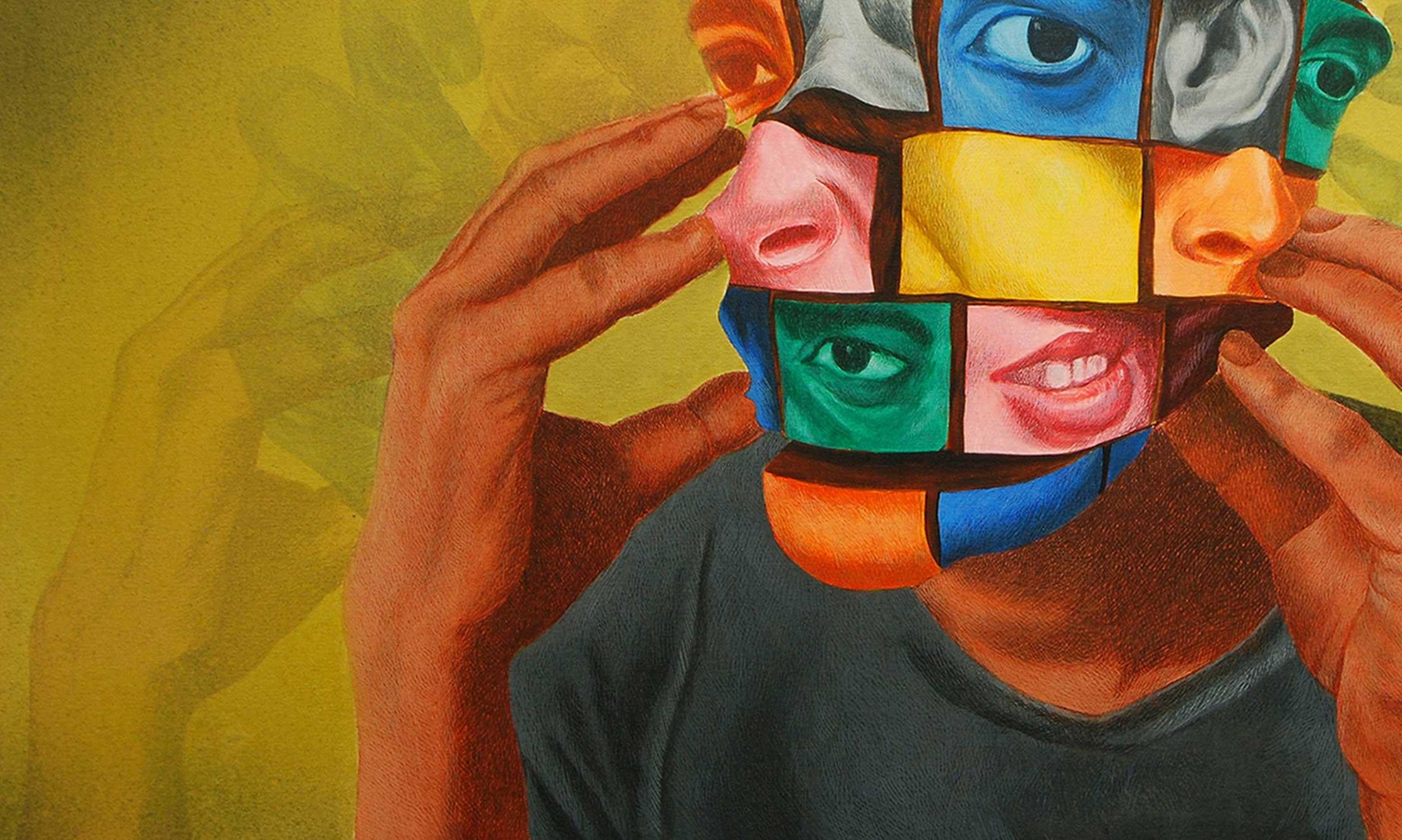 Puzzled - Contemporary Painting by Kamal Mitra