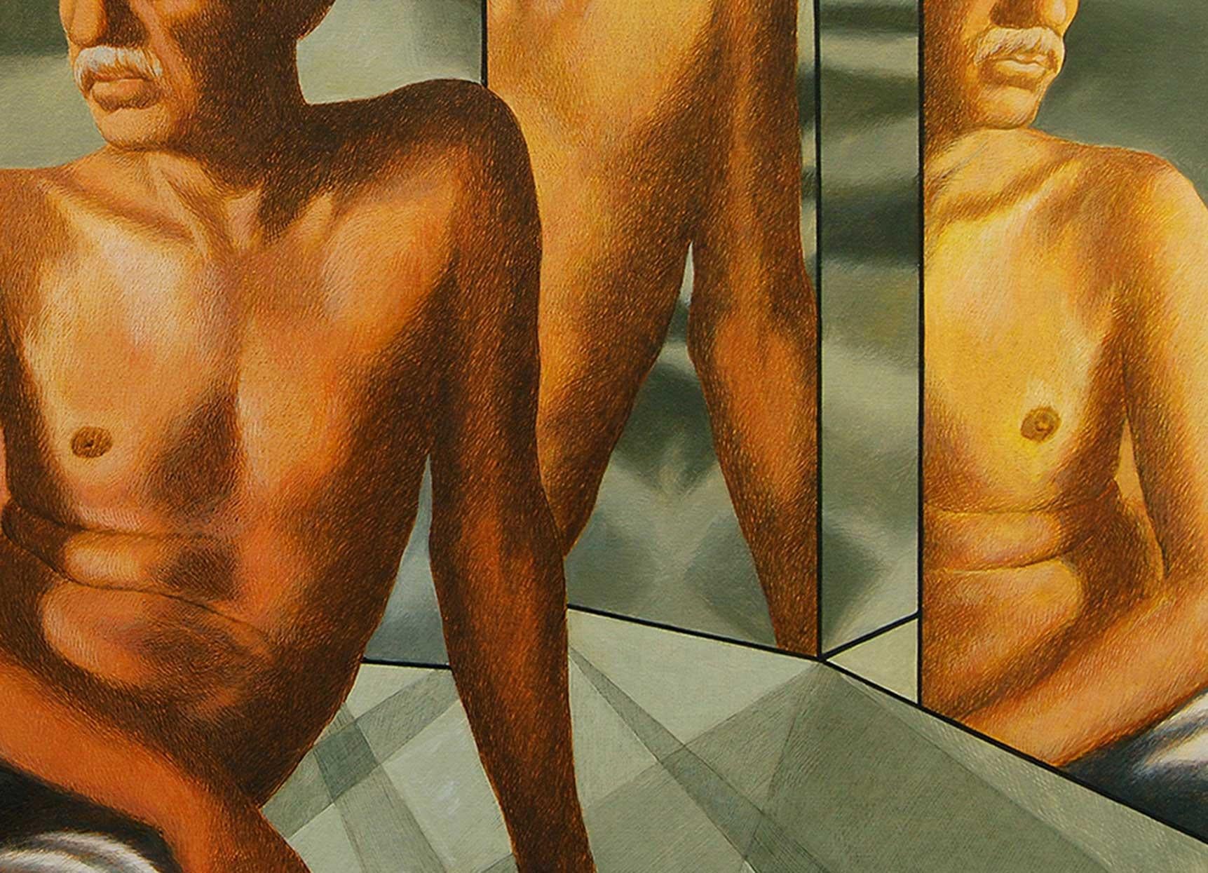 Kamal Mitra, Reflejo, 36 x 48 pulgadas (sin enmarcar)
Acrílico y carboncillo sobre lienzo
Incluye el envío en rollo.


Sobre el artista : Nacido en Calcuta en 1964.

Sobre su obra: Los cuadros de Mitra llaman poderosamente la atención de sus