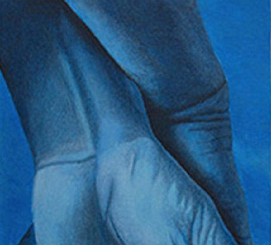 Togetherness, Entwined Fingers, Acrylic, Charcoal on Canvas, Blue, Skin