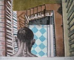 Figurative, Engraving & Woodcut on paper, Blue, Grey by Indian Artist "In Stock"