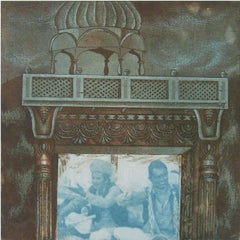 Folk Singer, Etching, Cyanotype on paper, Blue, Green by Indian Artist"In Stock"