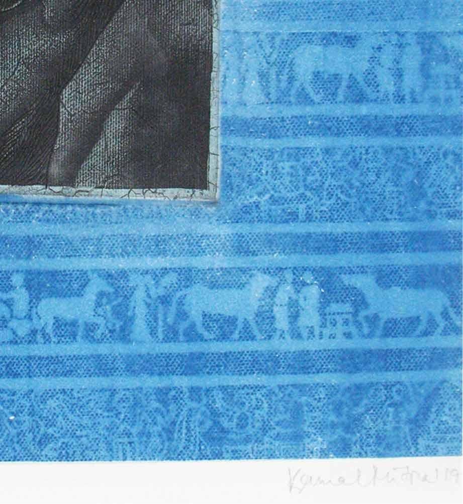 Thinker, Etching & Cyanotype on paper, Blue, Grey by Indian Artist 
