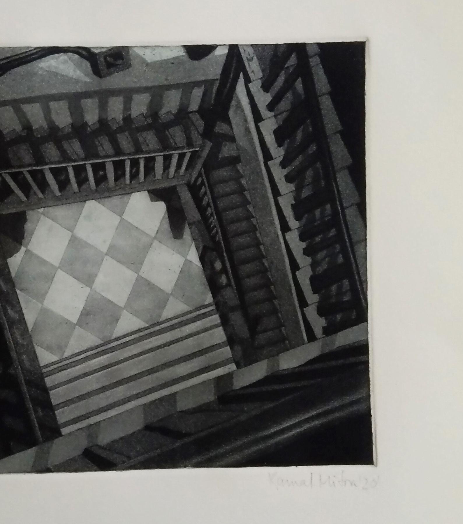 Decorative House, Etching on paper by Indian Contemporary Artist 