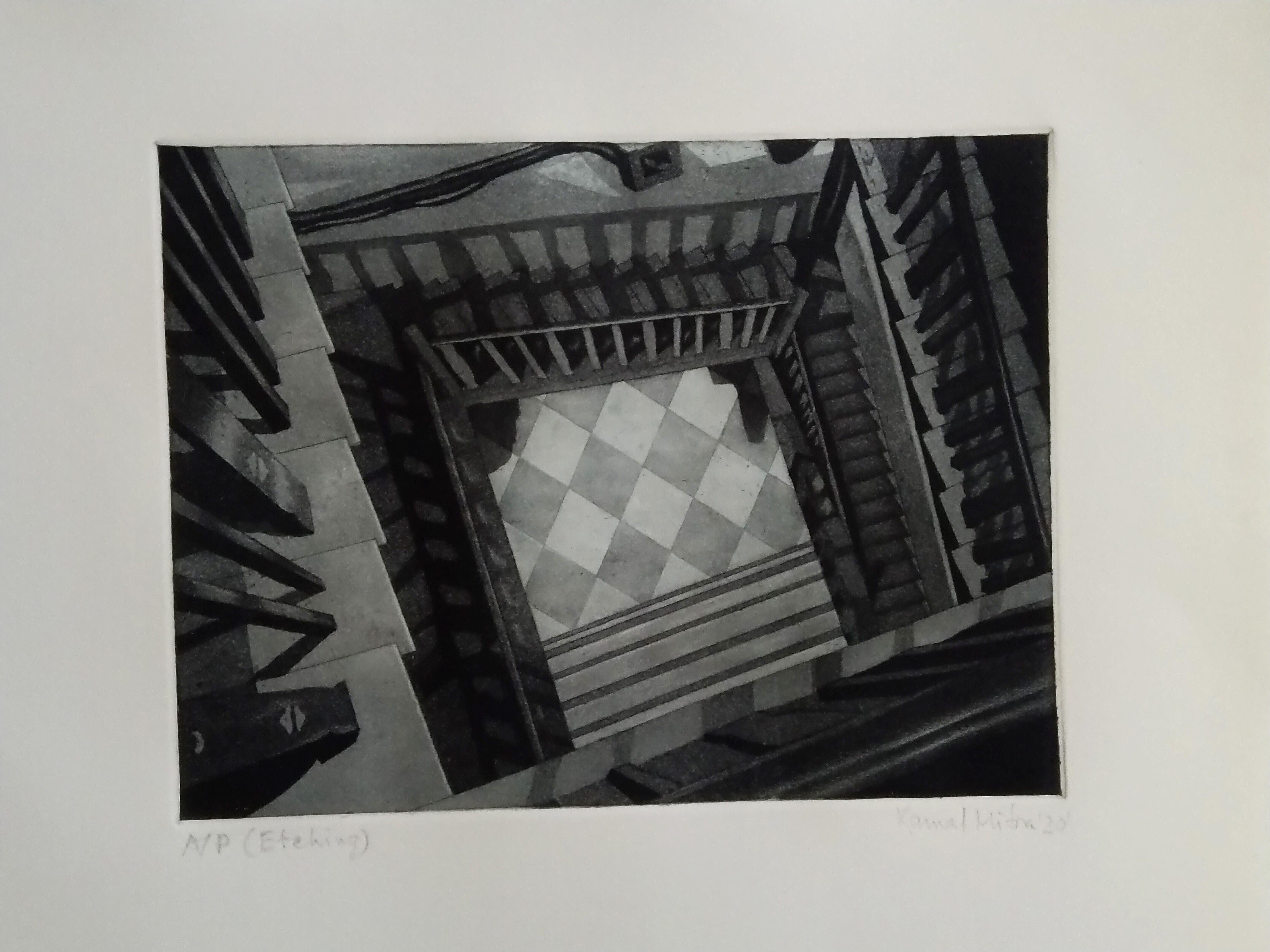 Decorative House, Etching on paper by Indian Contemporary Artist "In Stock"