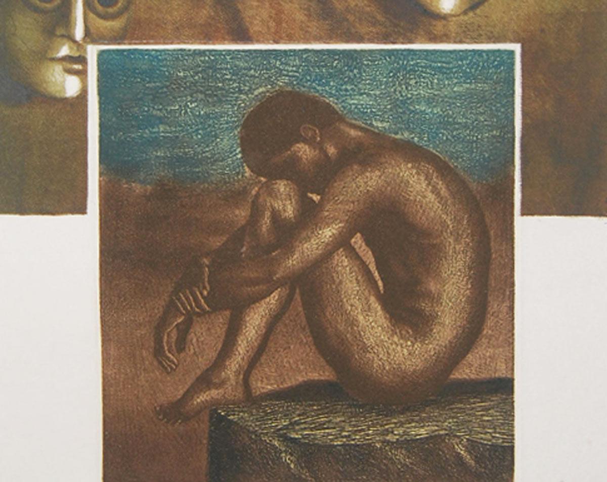 KAMAL Mitra  - Sans titre - 21.2 x 14 pouces (format non encadré)
 A/P Gravure et lithographie sur papier. 
Condit à l'état prêt à être accroché.

À propos des œuvres de KAMAL Mitra :
Pendant qu'il poursuivait sa licence (peinture) à l'Université