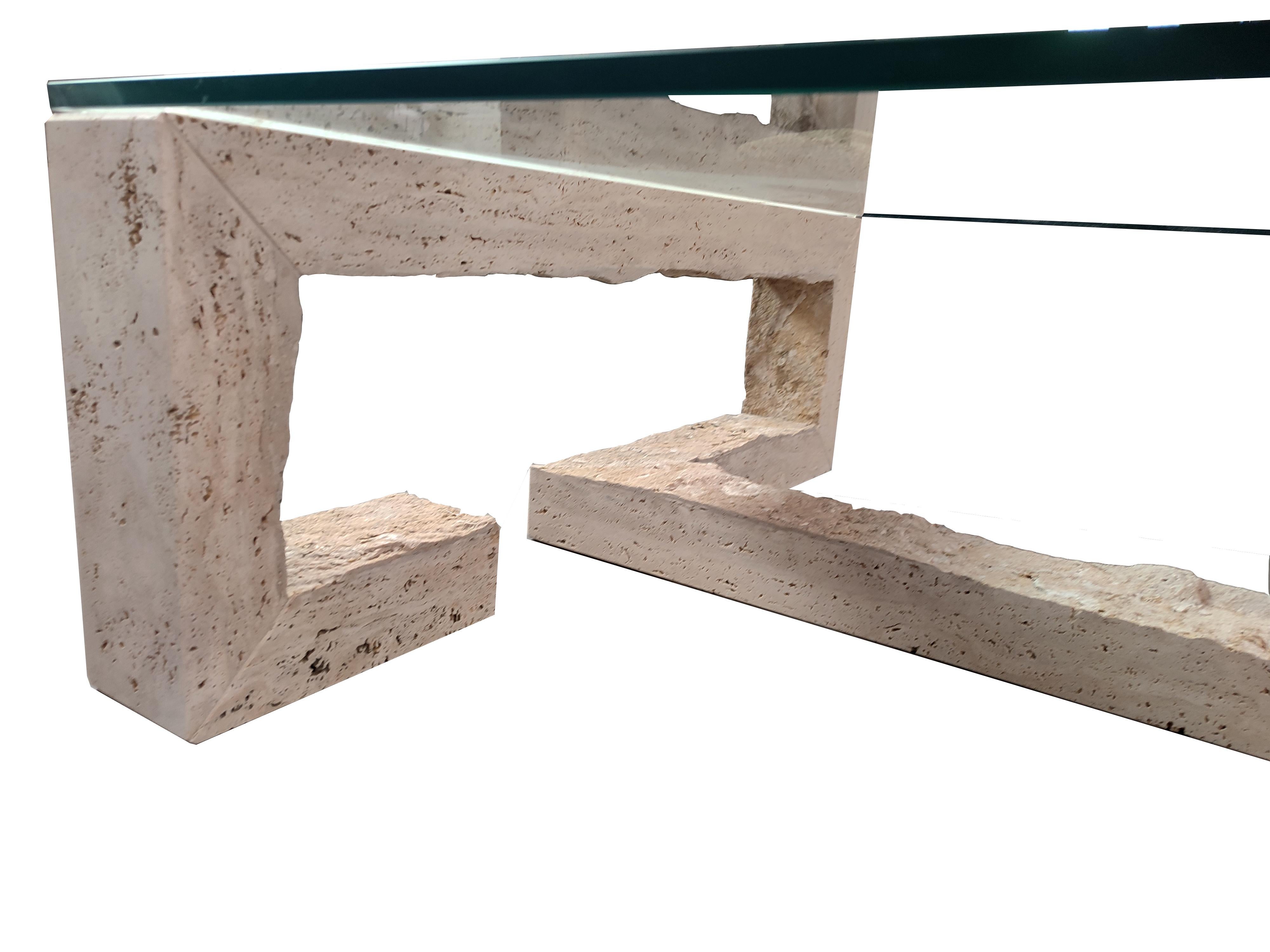 Moderne Table basse Kame Coastal en marbre travertin édition limitée Luxury Furniture en vente