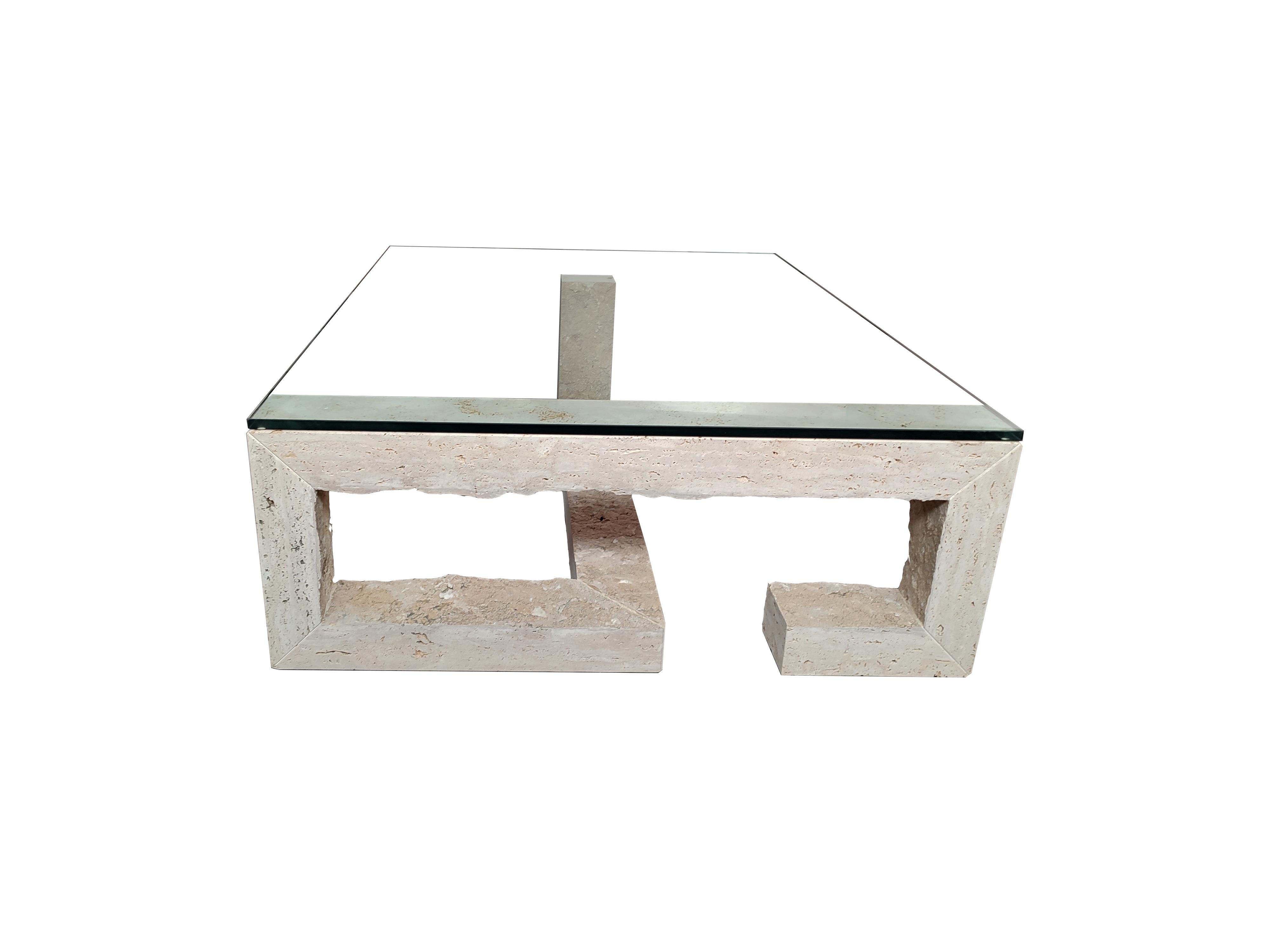 Cristal Table basse Kame Coastal en marbre travertin édition limitée Luxury Furniture en vente