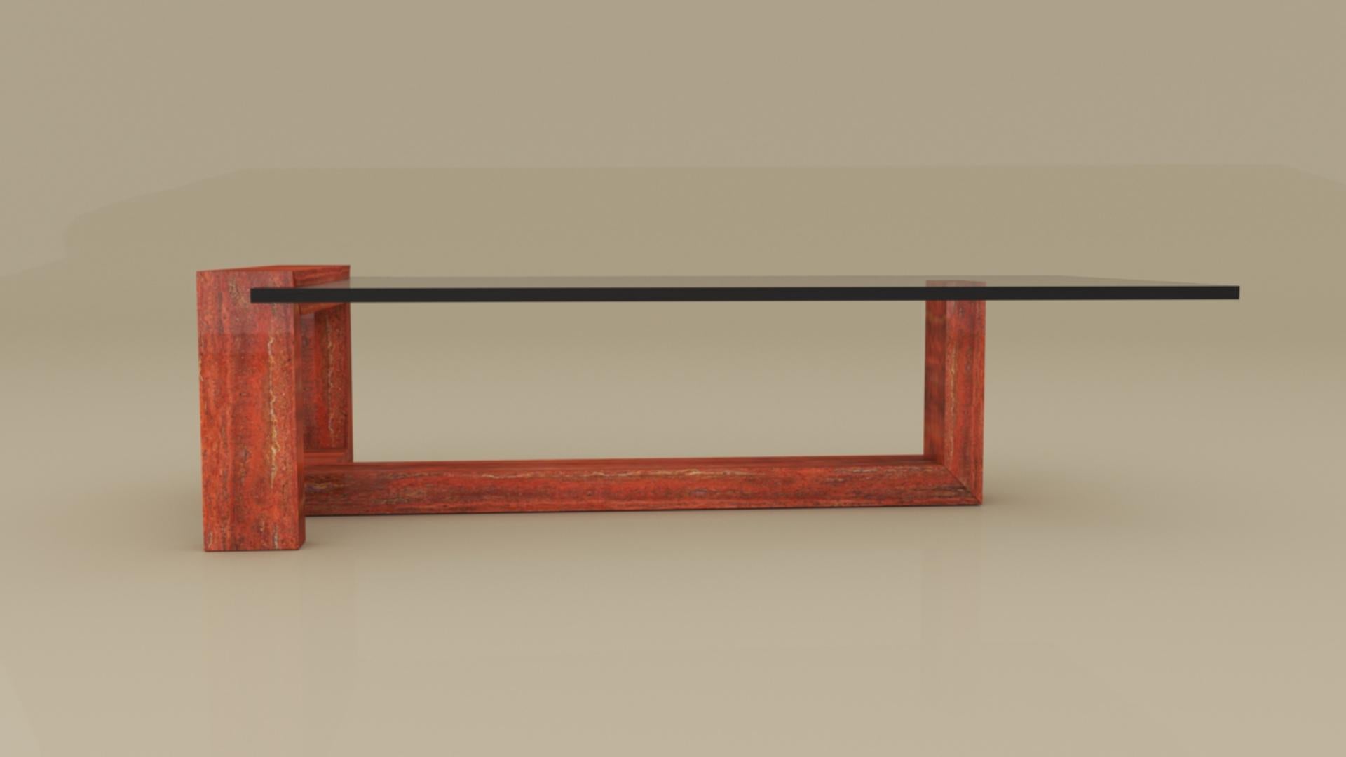 Espagnol Kame Table basse en marbre travertin Design Contemporary Fait sur mesure en Espagne en vente