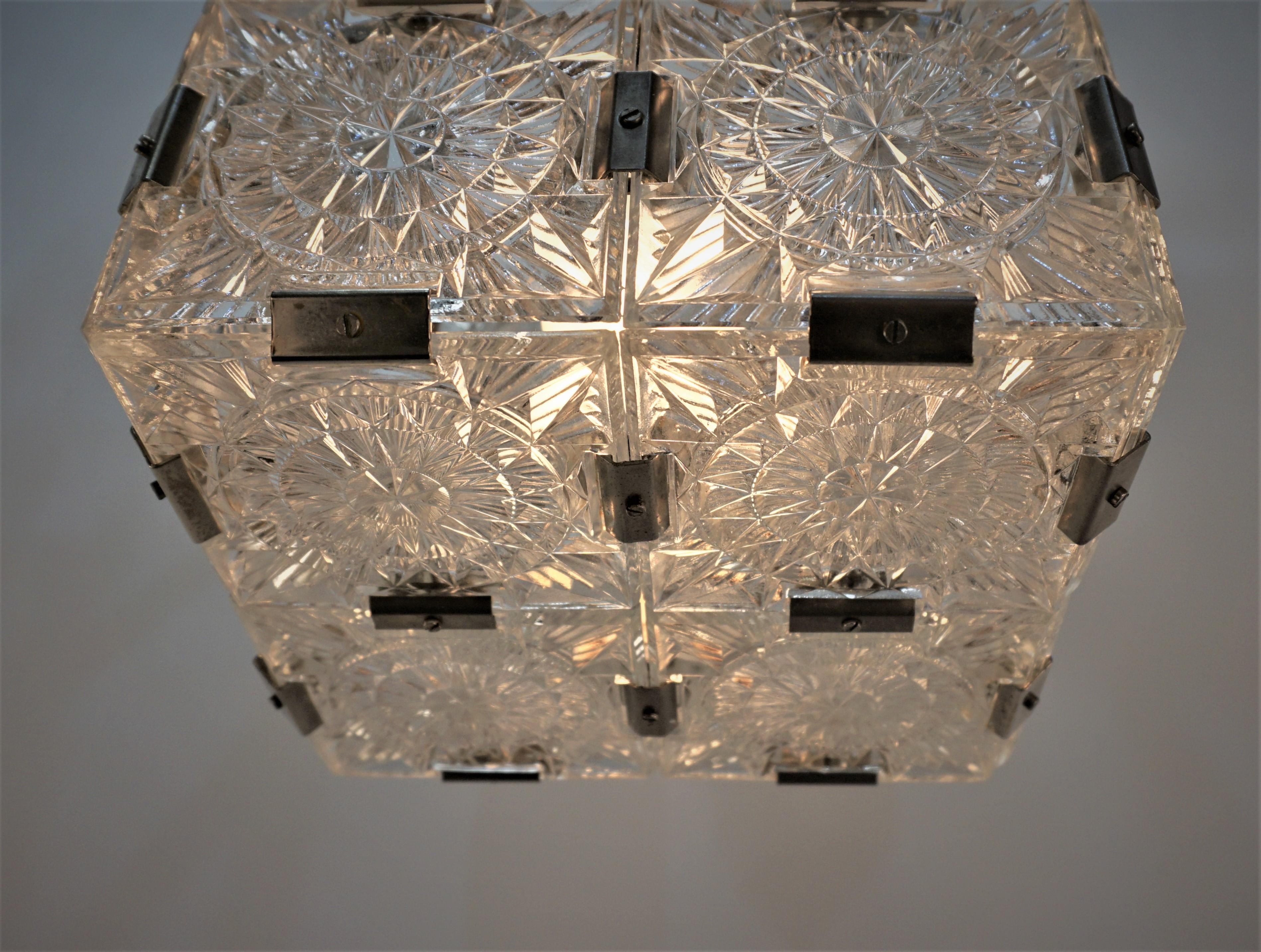 Czech Kamenicky cube glass 1960's modernist Glass Pendant Chandelier #2