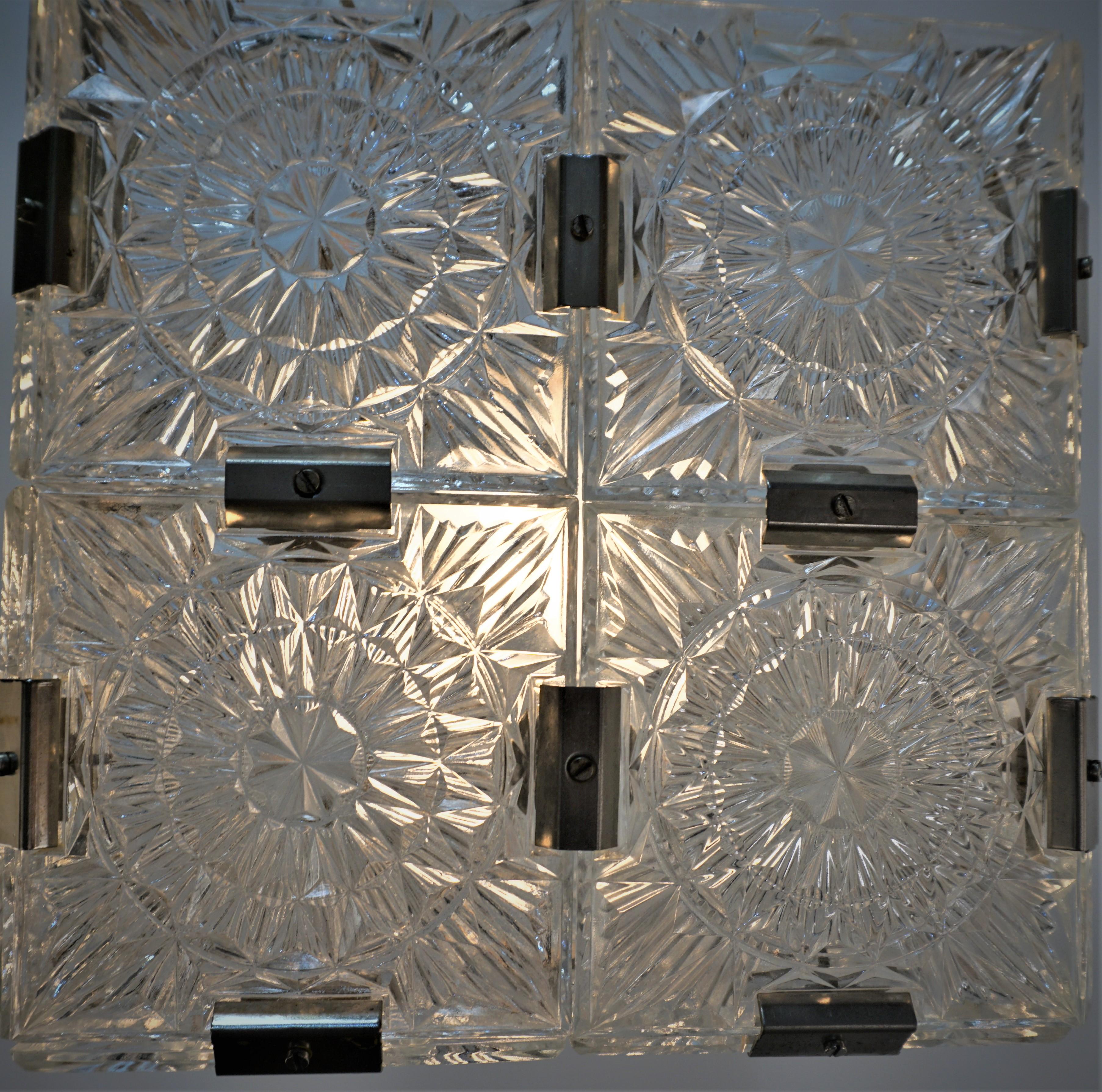 Kamenicky cube glass 1960's modernist Glass Pendant Chandelier #2 In Good Condition In Fairfax, VA