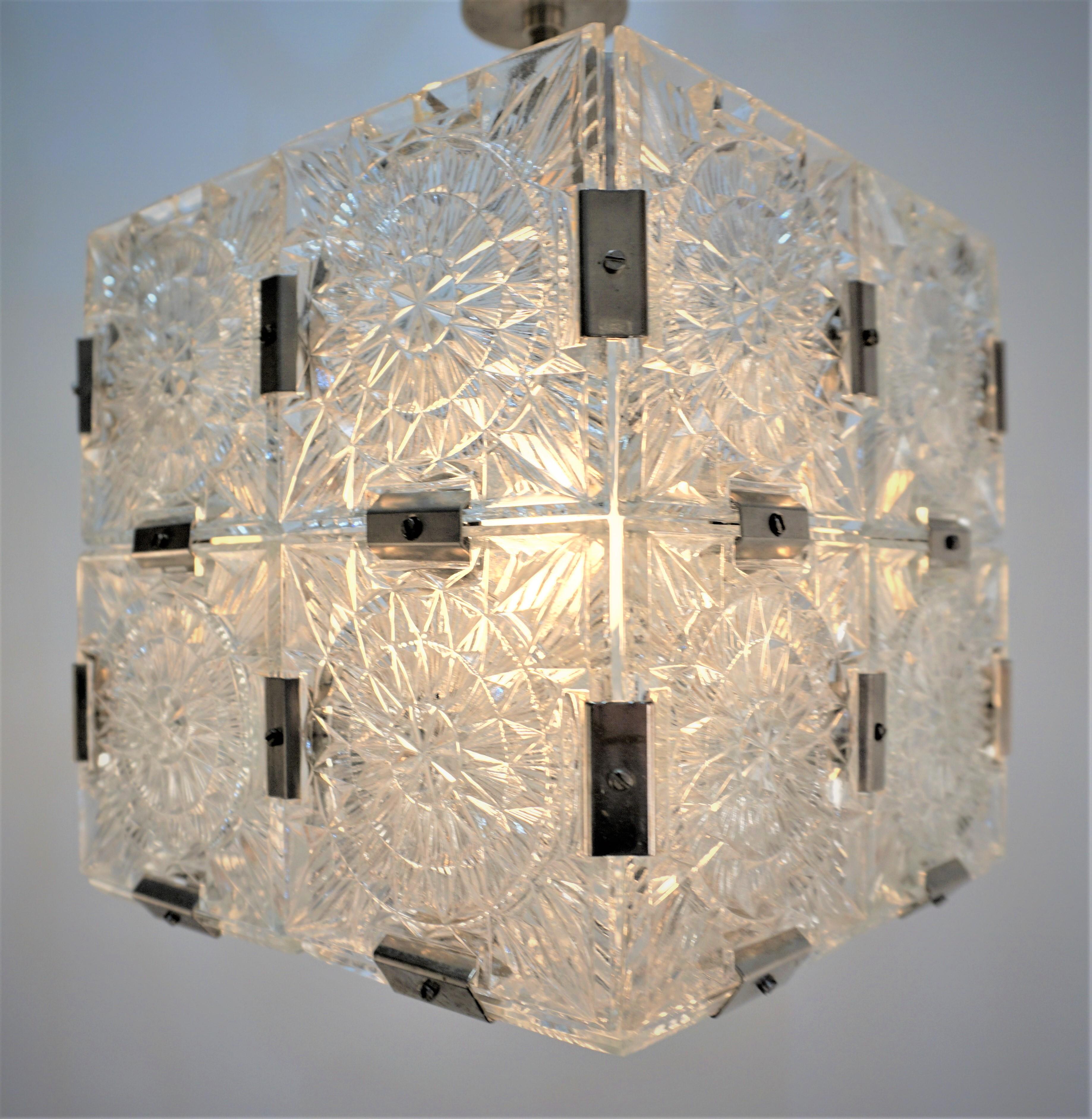 Kamenicky cube glass 1960's modernist Glass Pendant Chandelier #2 1