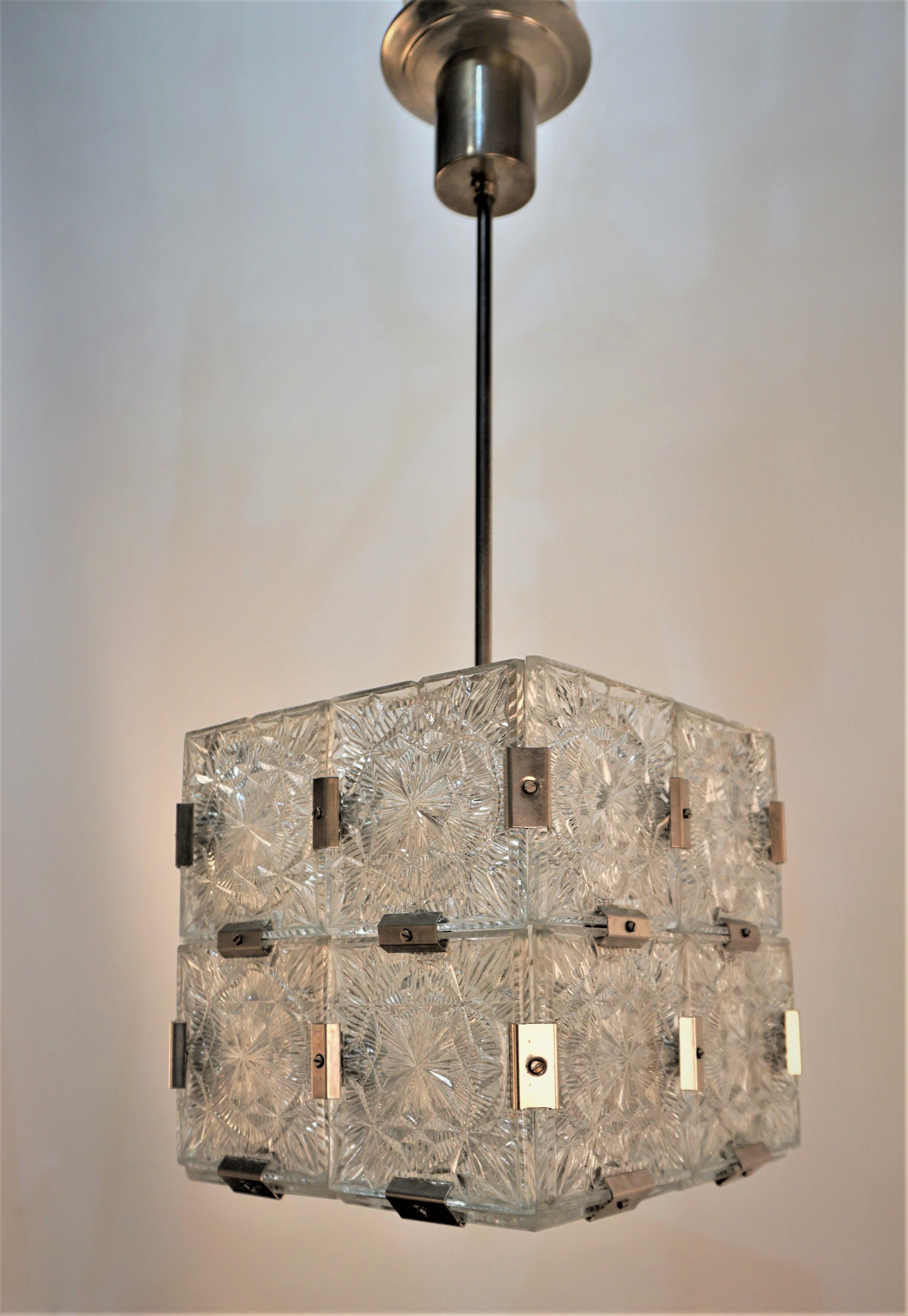 Kamenicky cube glass 1960's modernist Glass Pendant Chandelier #1 For Sale 2