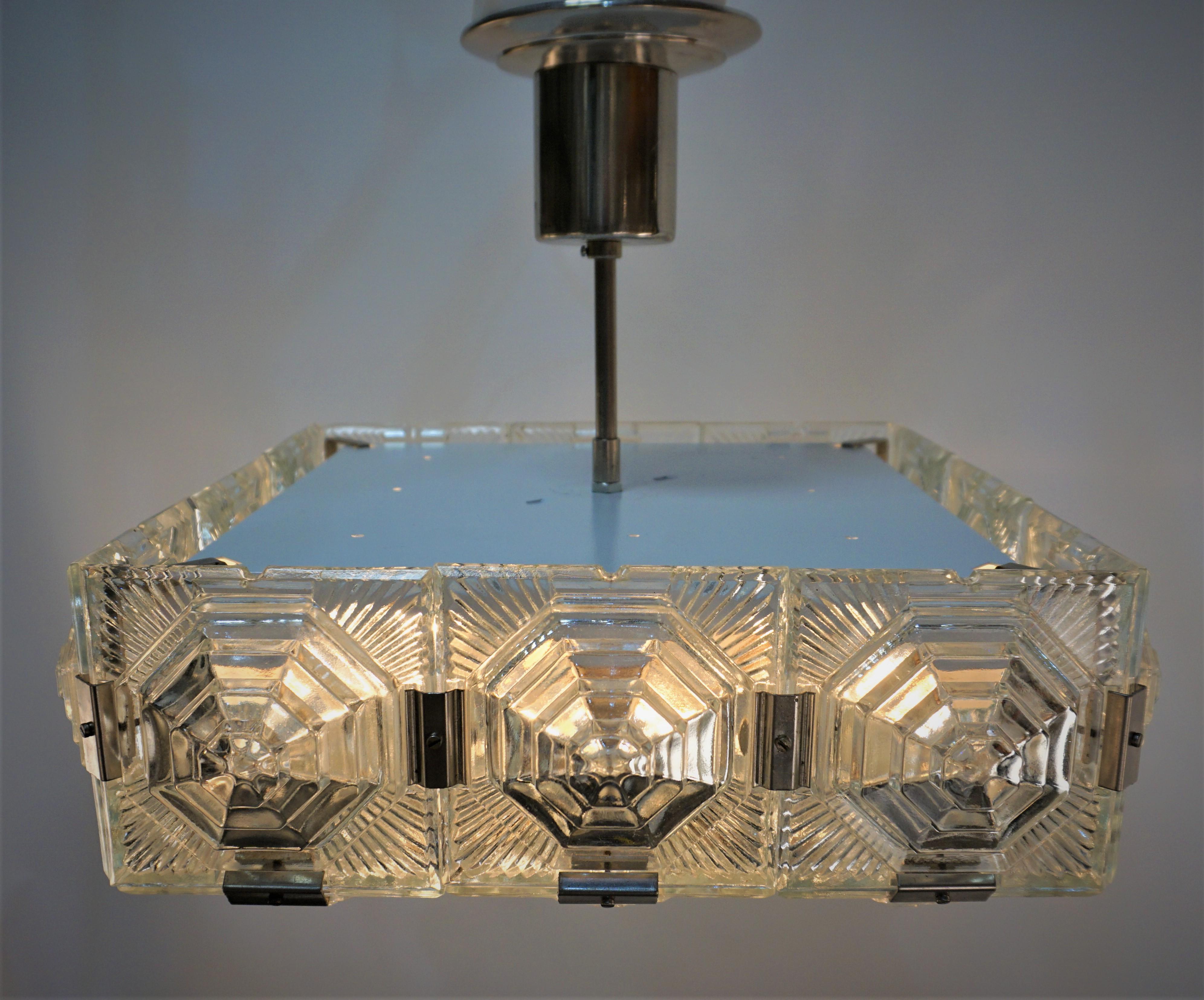 Kamenicky Senov, 1960s Semi Flush Mount Glass Chandelier # 1 For Sale 1