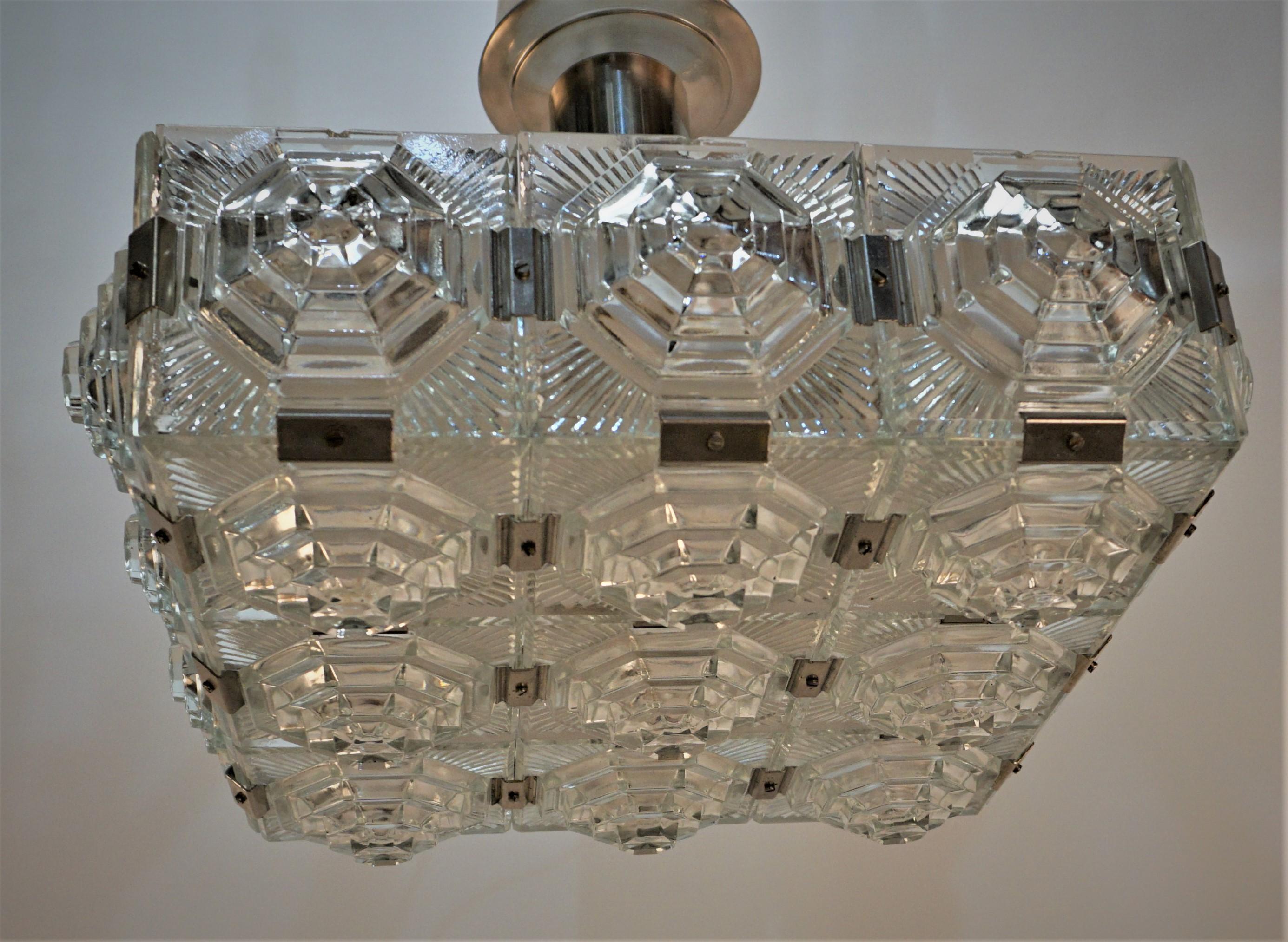 Kamenicky Senov, 1960s Semi Flush Mount Glass Chandelier # 1 For Sale 2