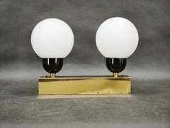 Kamenický Šenov Brass Double Globe Wall Light, Czechoslovakia, 1970s