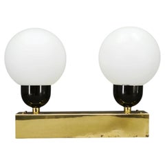 Kamenický Šenov Brass Double Globe Wall Light, Czechoslovakia, 1970s