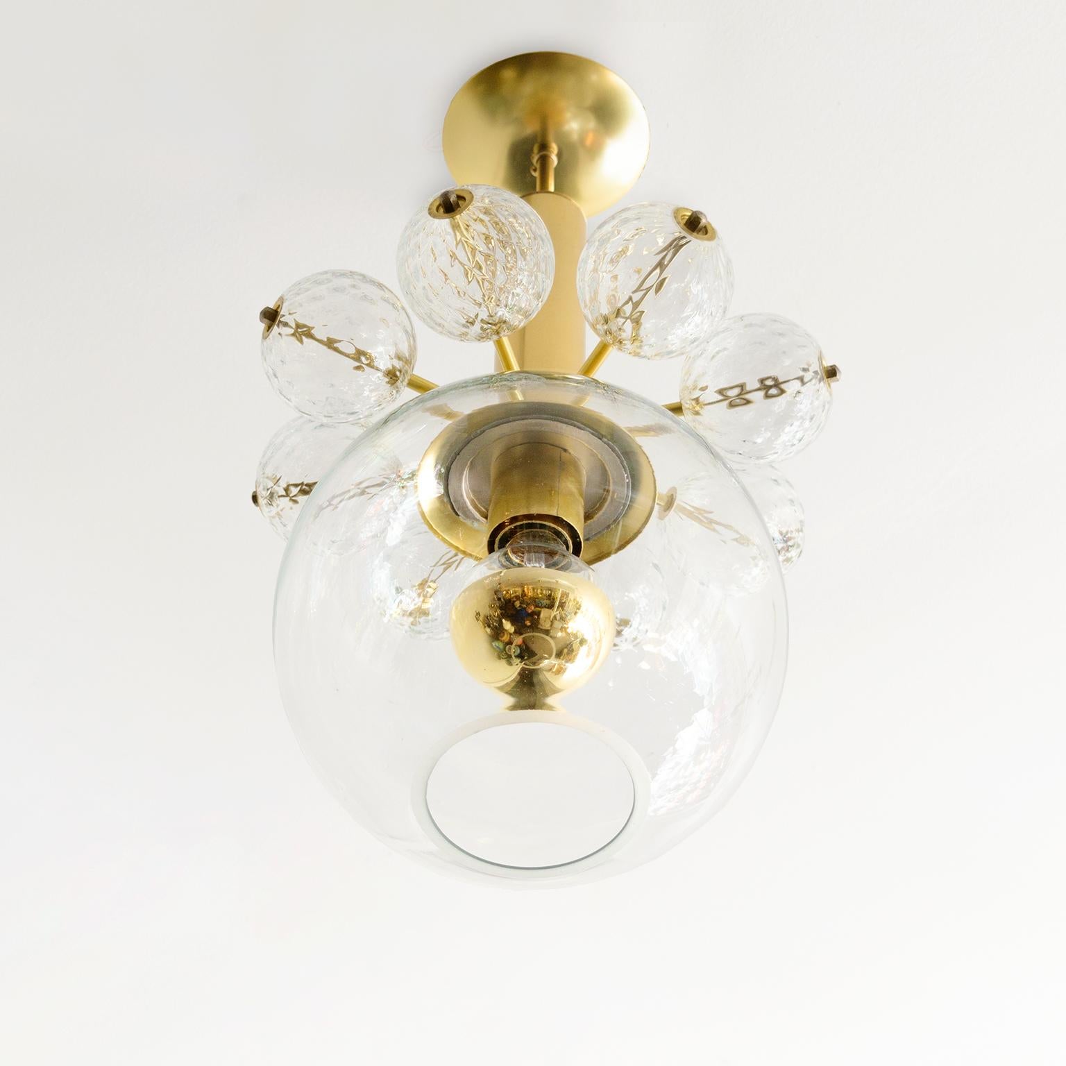 Kamenicky Senov, Czech Pendant with Hand Blown Glass on a Polished Brass Frame In Good Condition For Sale In New York, NY