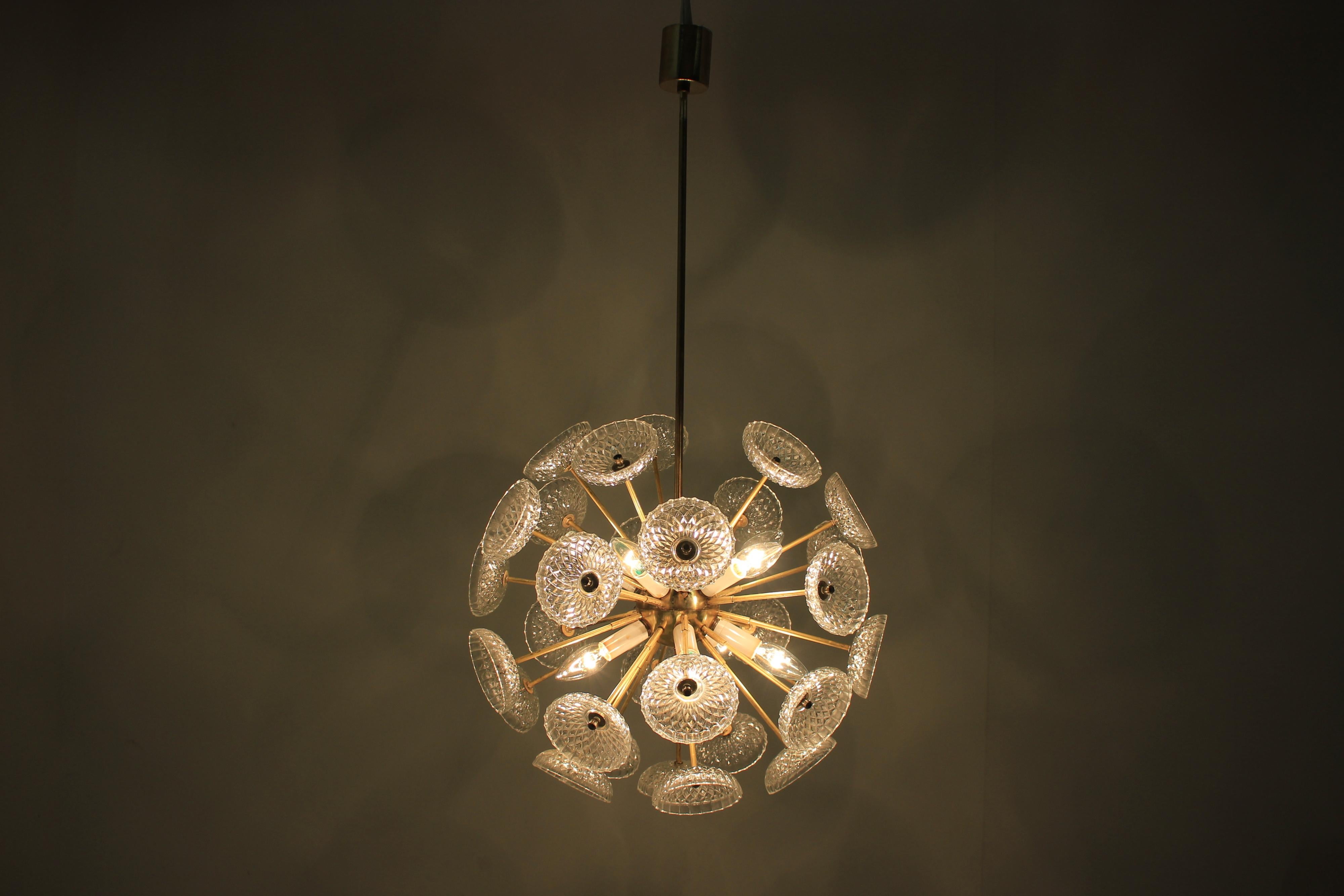 Mid-Century Modern Kamenický Šenov Sputnik / Dandelion / Chandelier / Pendant, 1970s