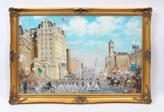 Antique American Flag Impressionist Washington DC  Parade Original Oil Painting