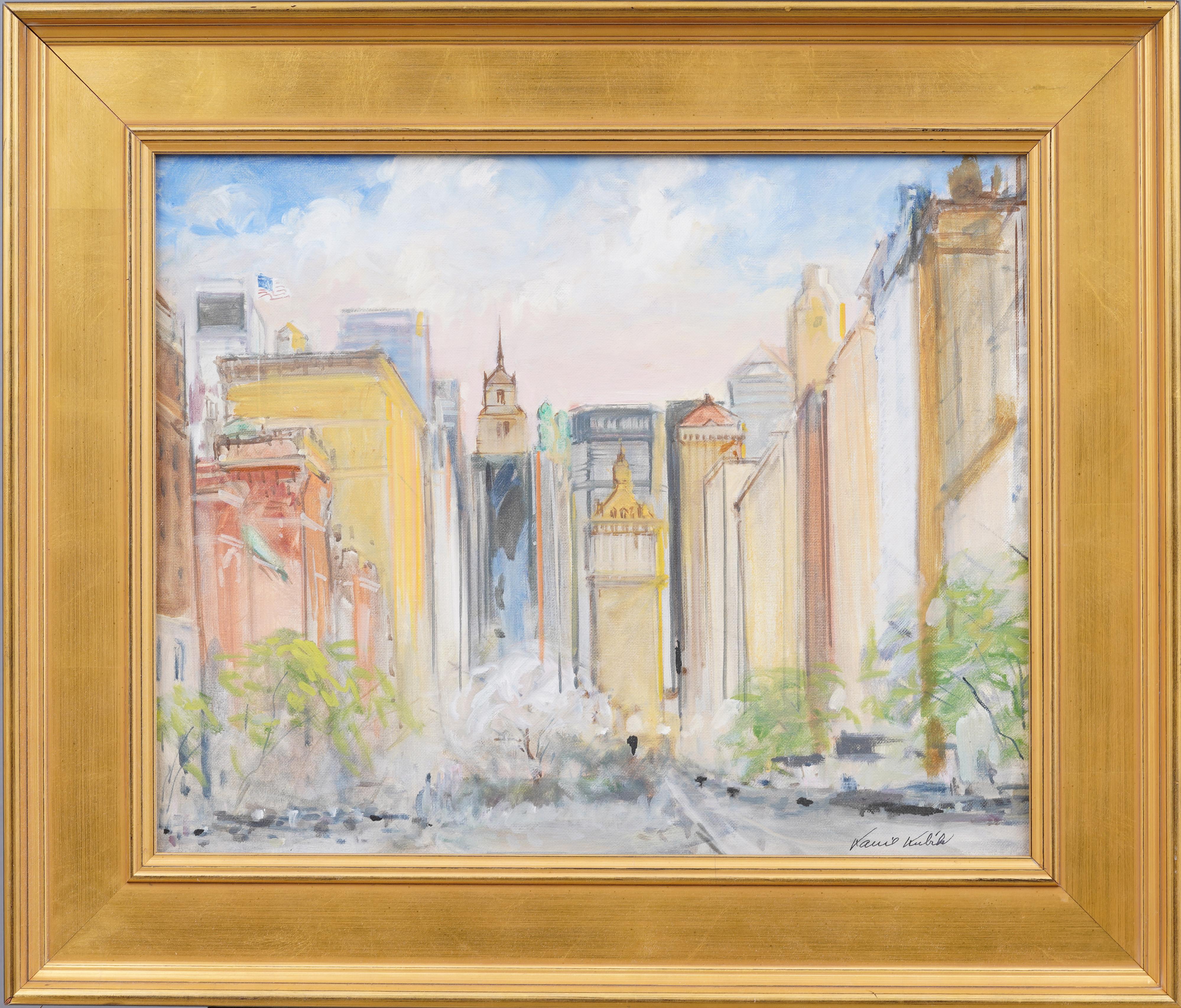 Antique American Impressionist New York Cityscape Framed Original Oil Painting