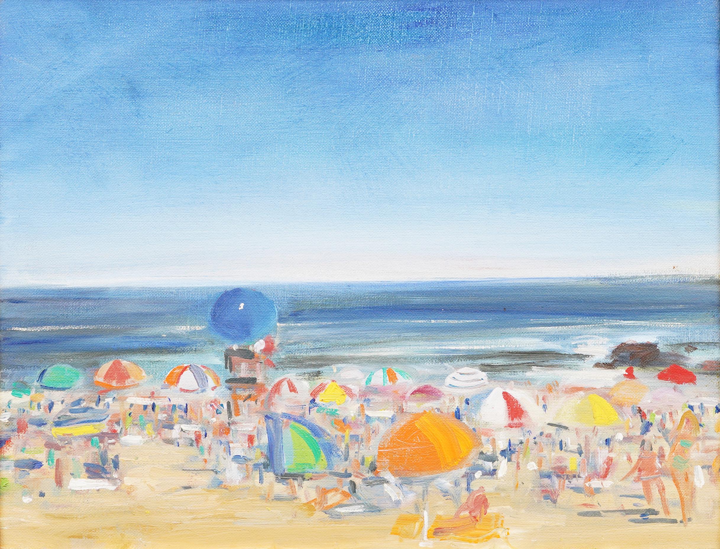 Impressionista americano New York Summer Beach Scene Pittura ad olio incorniciata - Painting Impressionismo di Kamil Kubik