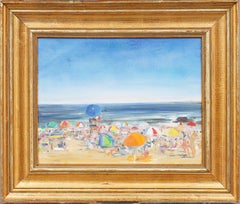 Vintage American Impressionist New York Summer Beach Scene Framed Oil Painting